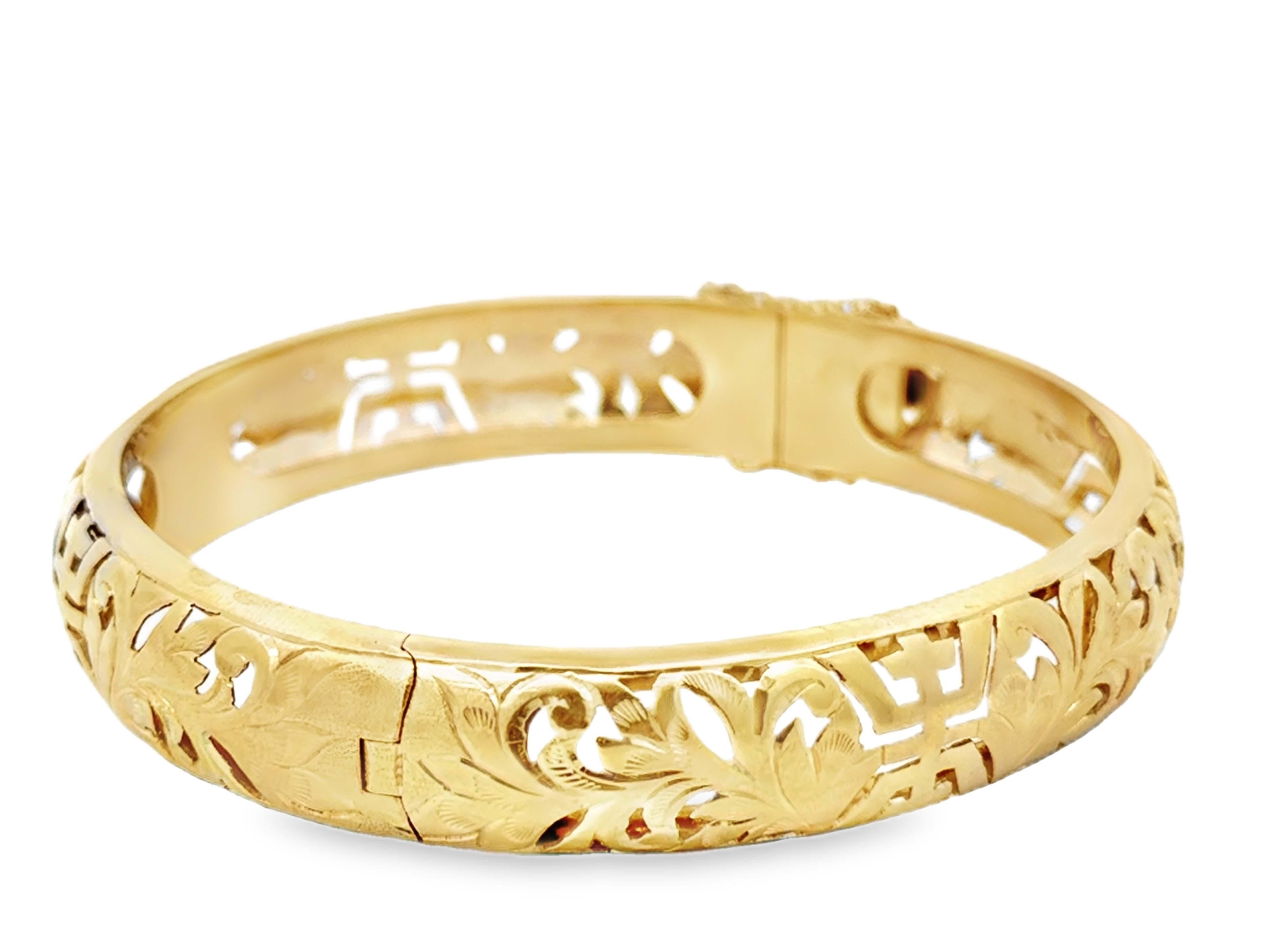 Mings Hawaii Bracelet jonc à charnière en or jaune 14 carats percé de longévité Pour femmes en vente