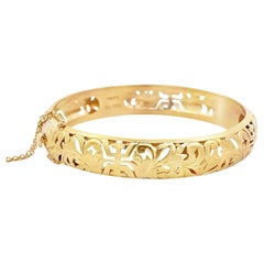 Mings Hawaii Pierced Longevity Gold Hinged Bangle 14K Yellow Gold