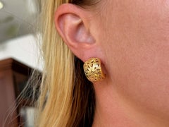 Mings Hawaii Plum Blossom and Fleur de lis Half Hoop Earrings 14K Gold