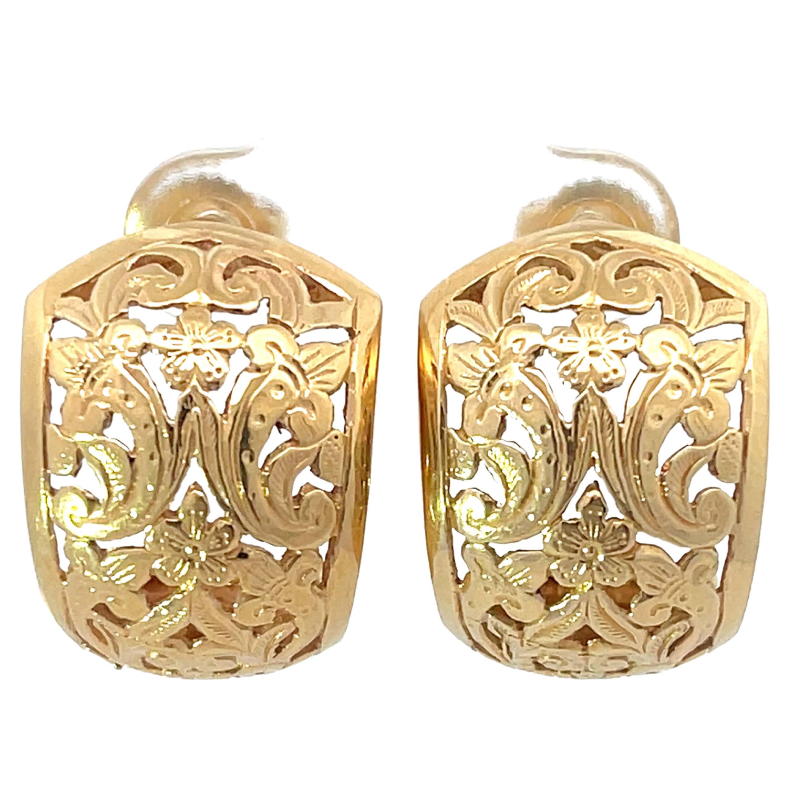 Mings Hawaii Pflaumenblumen- und Fleur de lis-Ohrringe aus 14 Karat Gelbgold