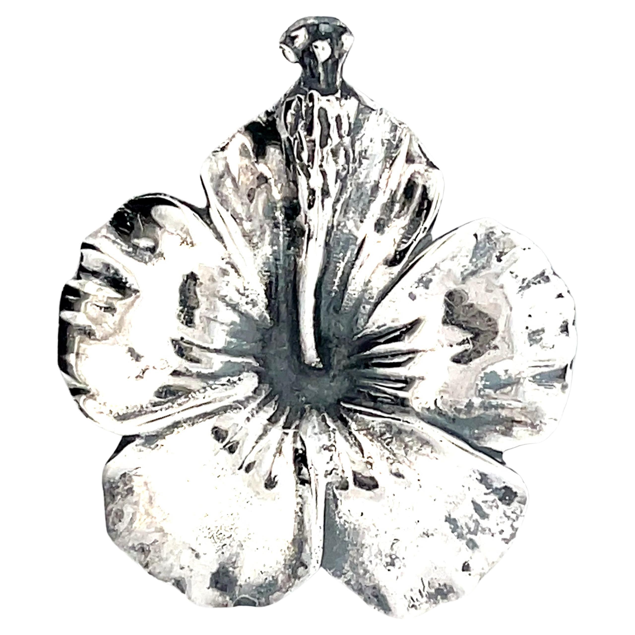 Mings Hawaii Hibiscus Brooch in Sterling Silver For Sale