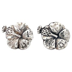 Mings Hawaii Hibiscus Earrings in Sterling Silver