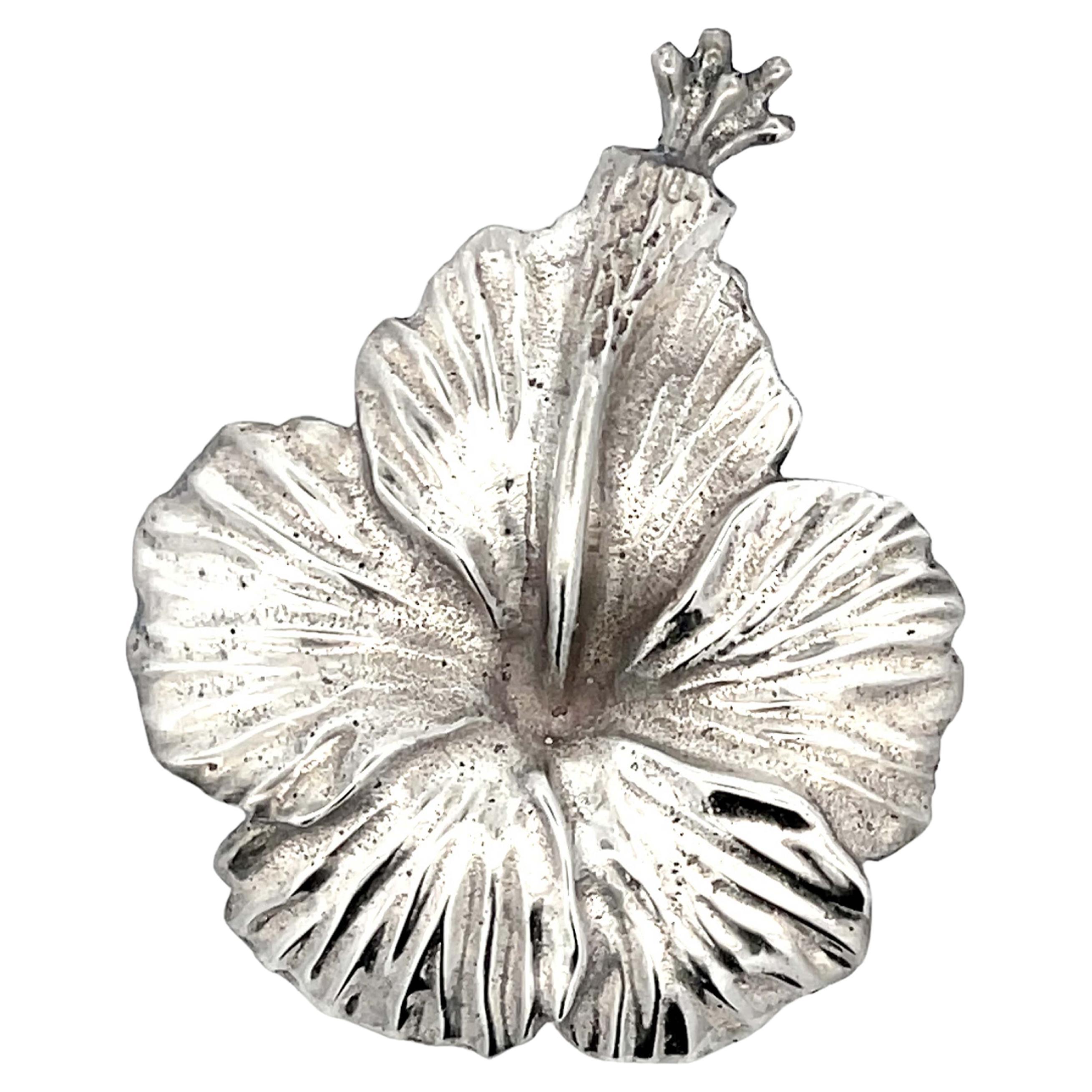 Mings Hawaii Hibiscus Flower Brooch in Sterling Silver For Sale