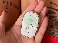 Mings Hawaii Rectangular White and Green Jade Brooch