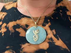 Mings Hawaii Round Jade Phoenix Pendant 14k Yellow Gold