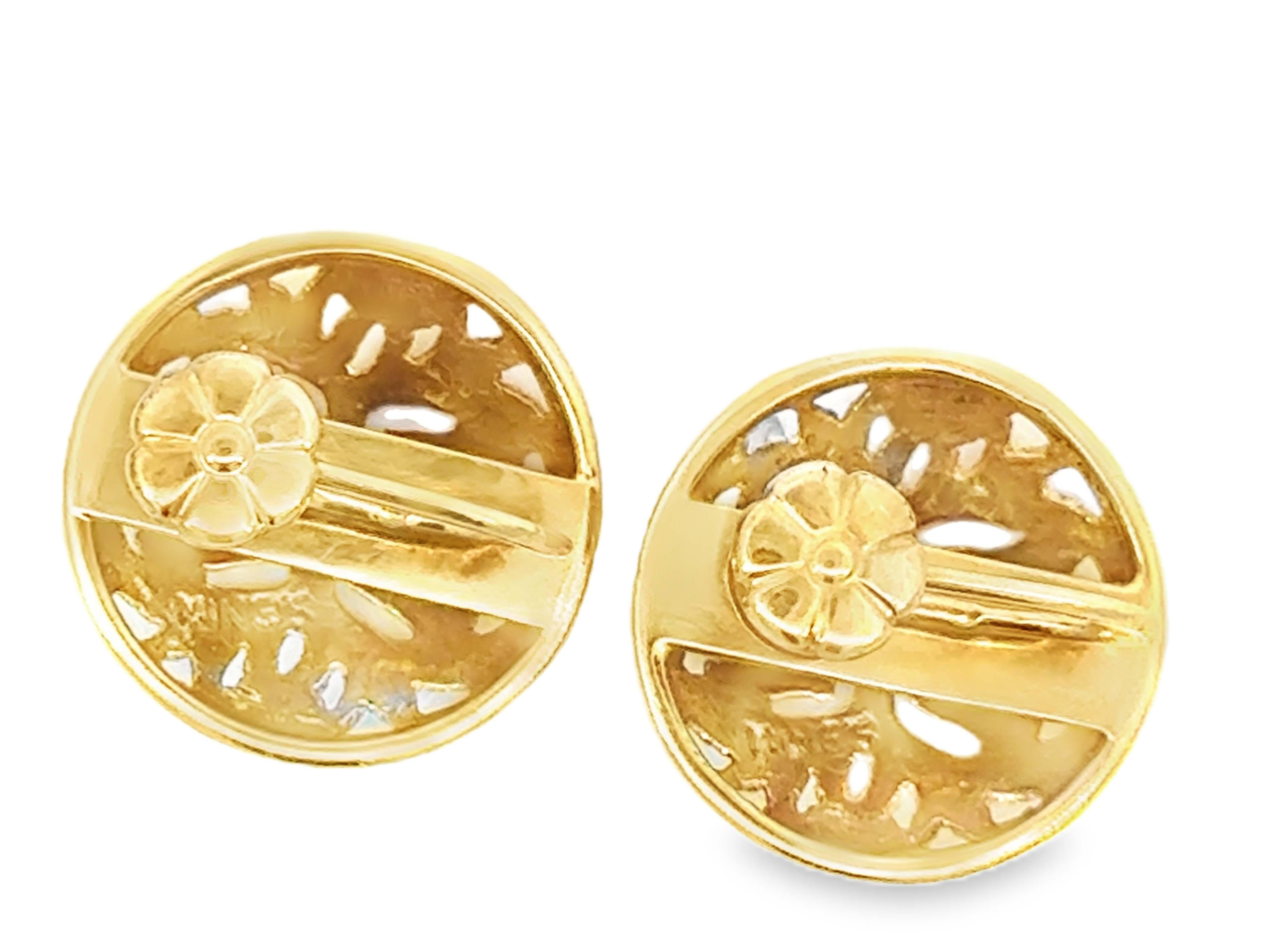 Ming Ming Hawaii - Boucles d'oreilles à pince en or jaune 14k - Longévité ronde en vente 2