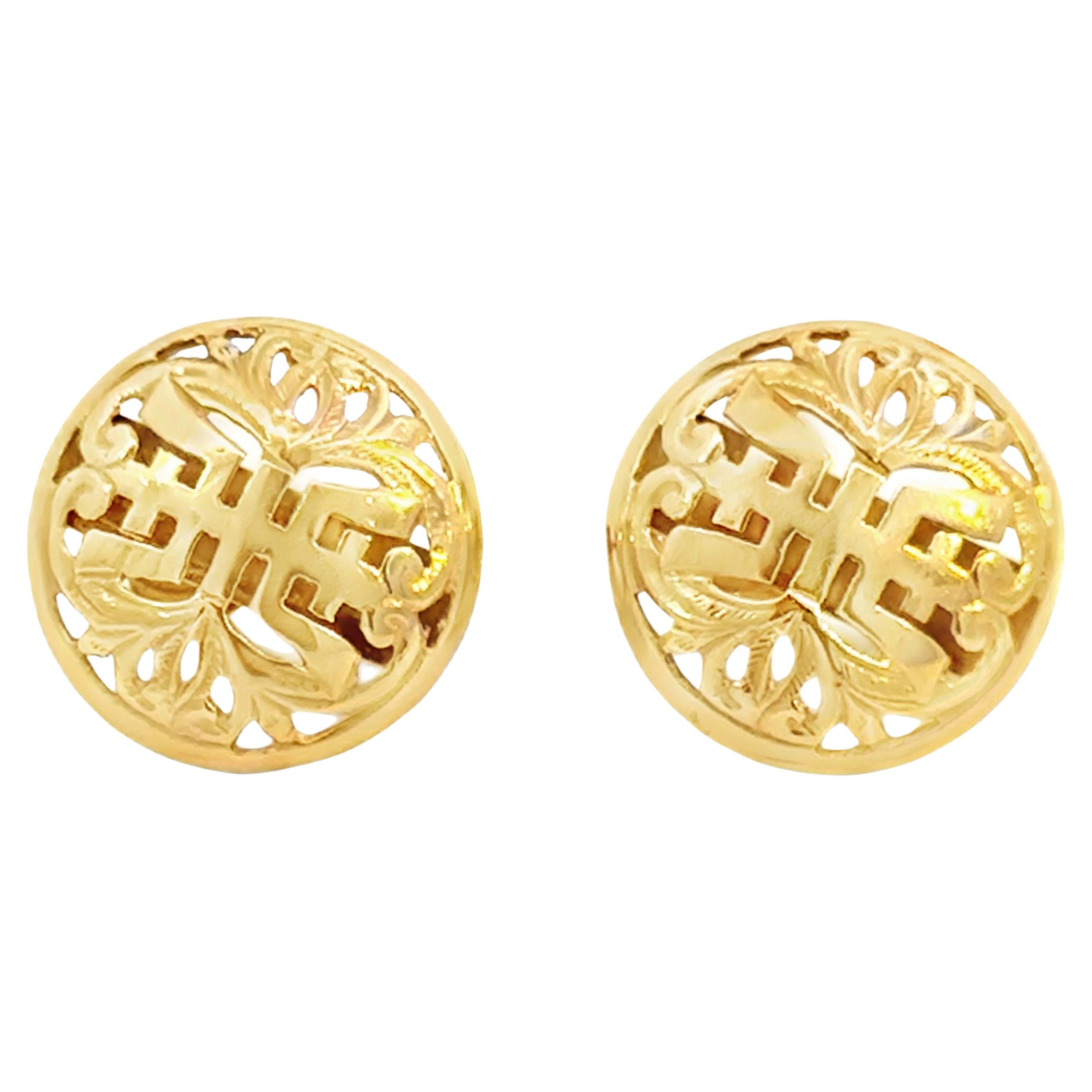 Ming Ming Hawaii - Boucles d'oreilles à pince en or jaune 14k - Longévité ronde en vente