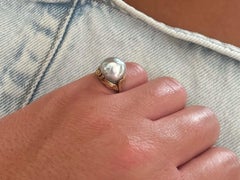Ming's Hawaii Silver Baroque Pearl Ring 14k Yellow Gold