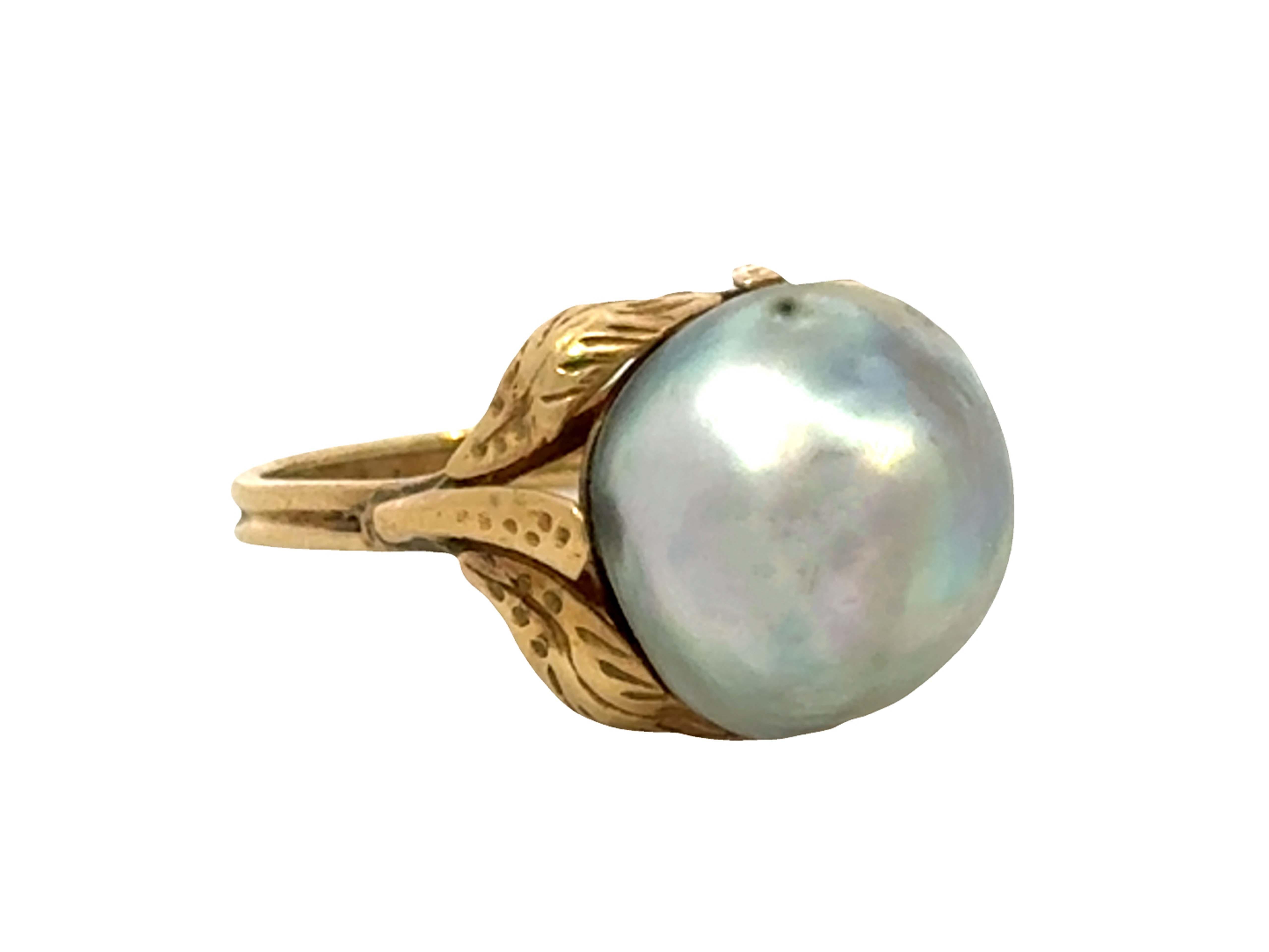 Modern Ming's Hawaii Silver Baroque Pearl Ring 14k Yellow Gold For Sale