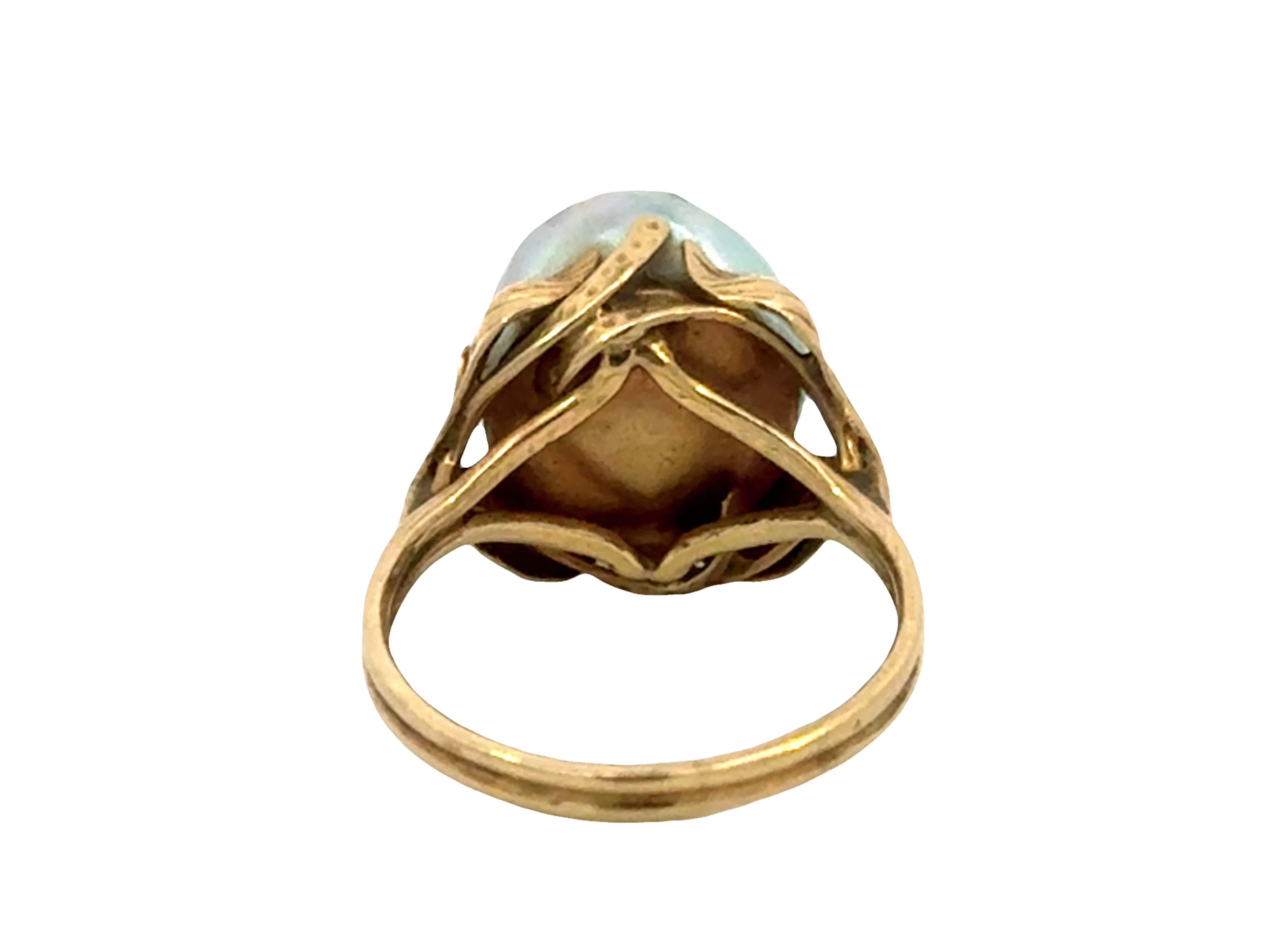 Ming's Hawaii Silver Baroque Pearl Ring 14k Yellow Gold For Sale 1