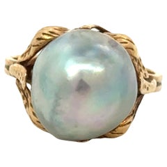 Ming's Hawaii Silver Baroque Pearl Ring 14k Yellow Gold