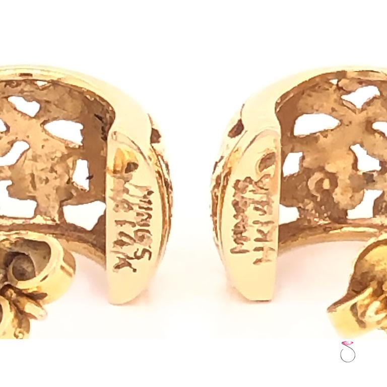 Ming's Hawaii Two Birds on a Plum Huggie Earrings in 14 Karat Yellow Gold 3