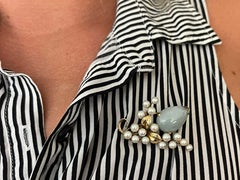 Mings Jade and Pearls Leaf Branch in 14k Yellow Gold