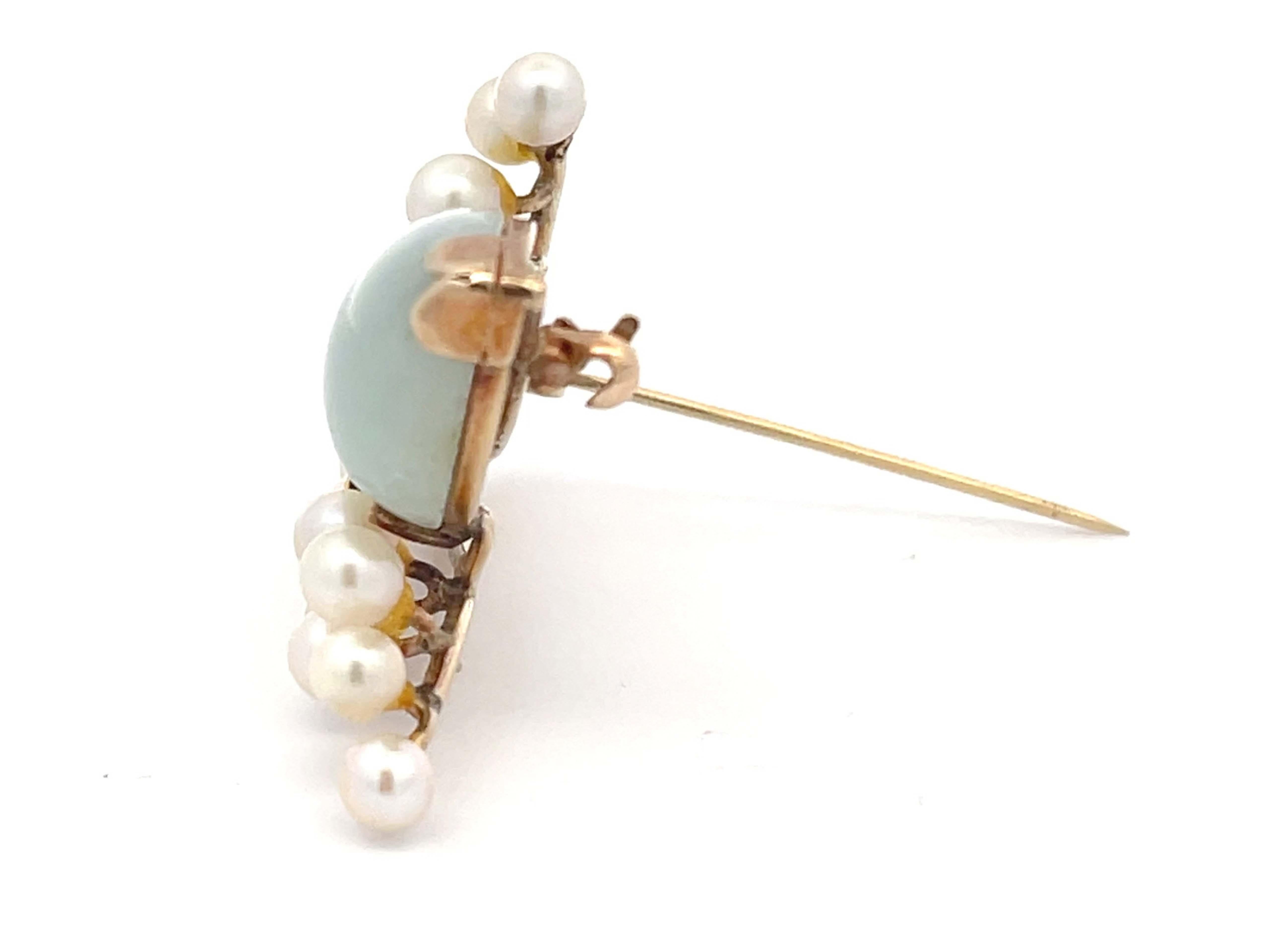 Round Cut Mings Jade and Pearls Leaf Branch in 14k Yellow Gold For Sale