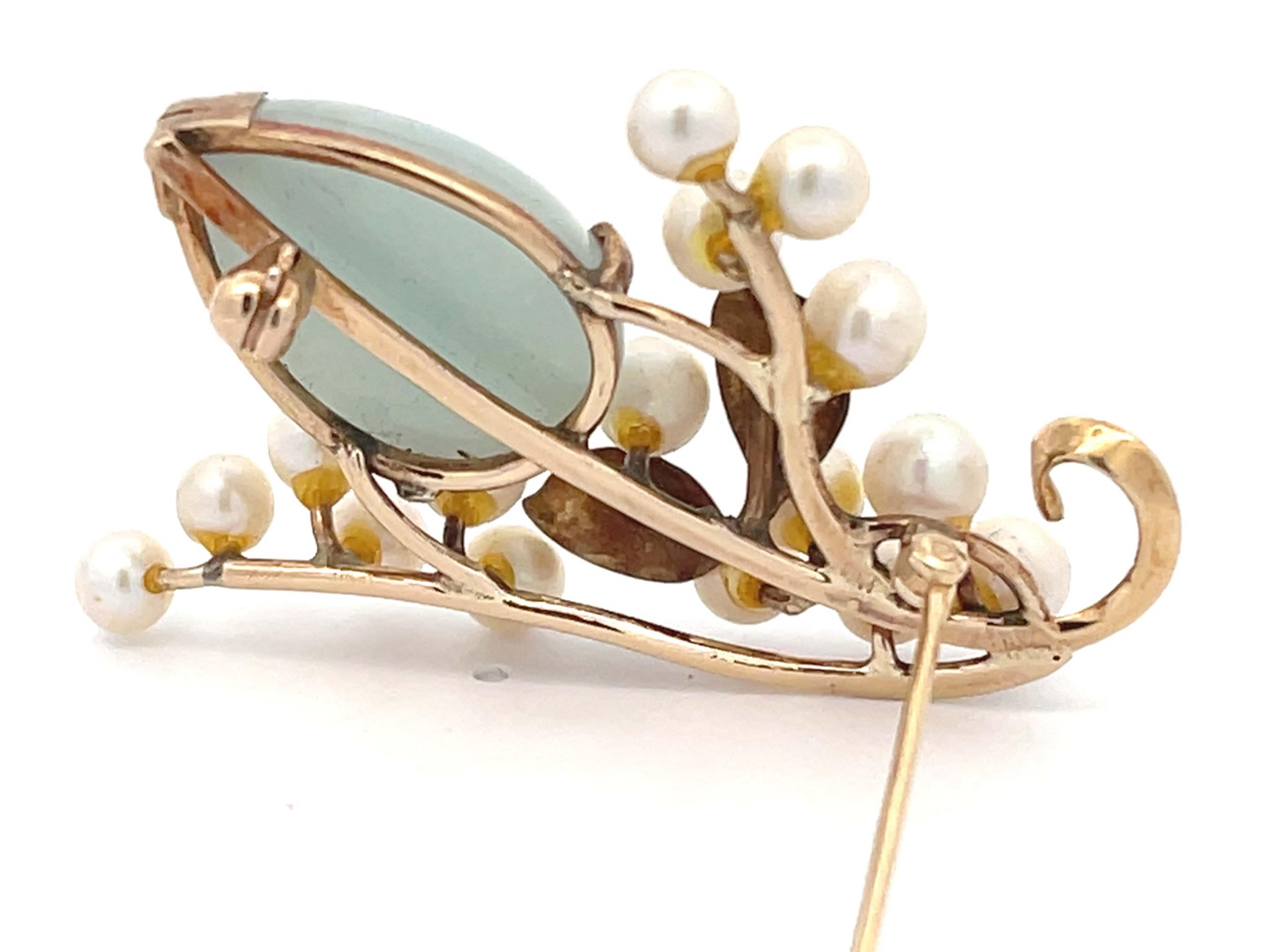 Mings Jade and Pearls Leaf Branch in 14k Yellow Gold In Excellent Condition For Sale In Honolulu, HI