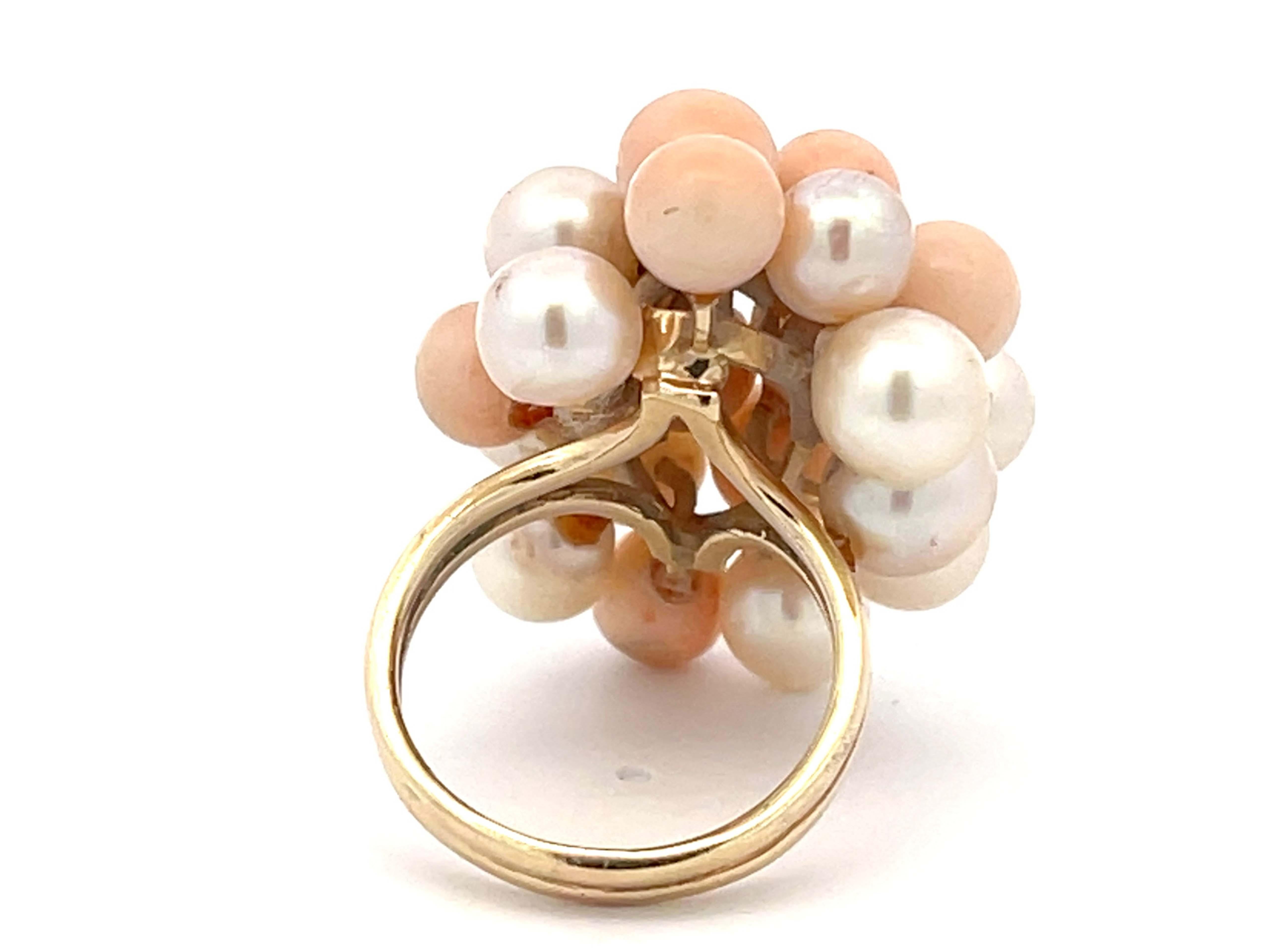 Modern Mings Large Akoya Pearl and Angelskin Coral Leaf Ring in 14k Yellow Gold For Sale