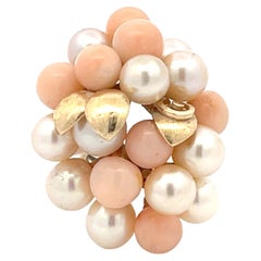 Mings Large Akoya Pearl and Angelskin Coral Leaf Ring in 14k Yellow Gold
