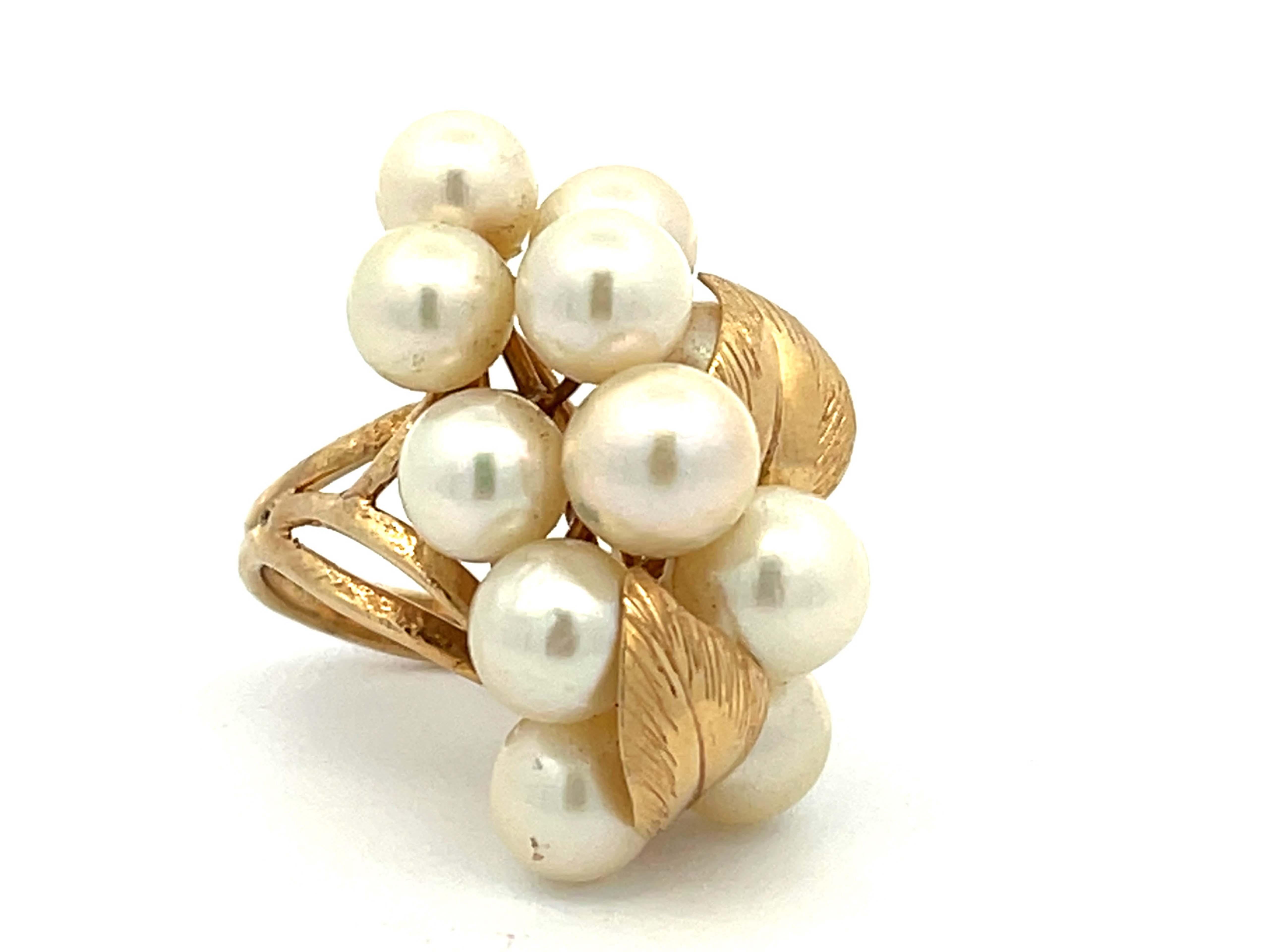 Modern Mings Large Akoya Pearl and Leaf Ring in 14k Yellow Gold For Sale