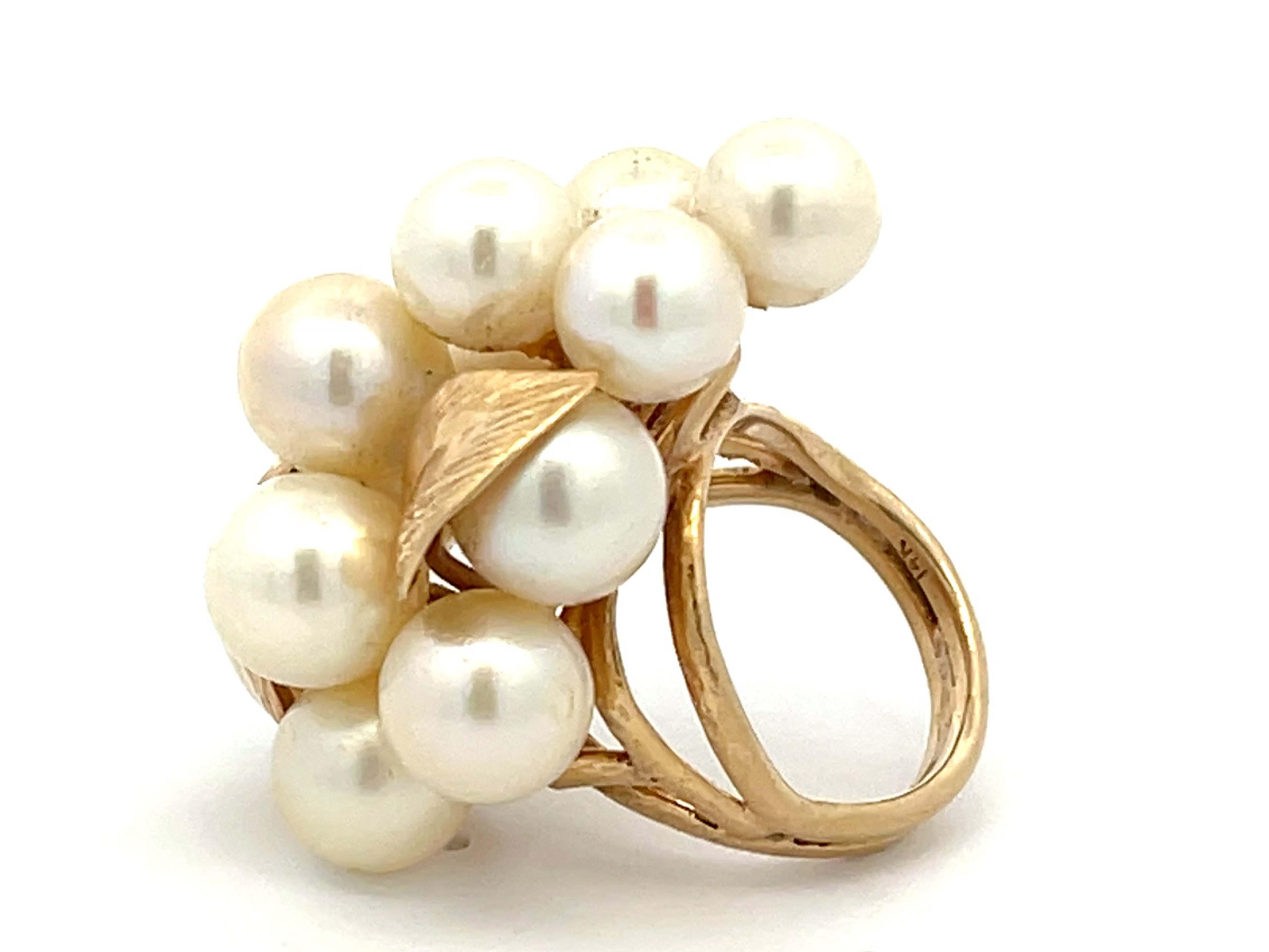 Mings Large Akoya Pearl and Leaf Ring in 14k Yellow Gold In Excellent Condition For Sale In Honolulu, HI