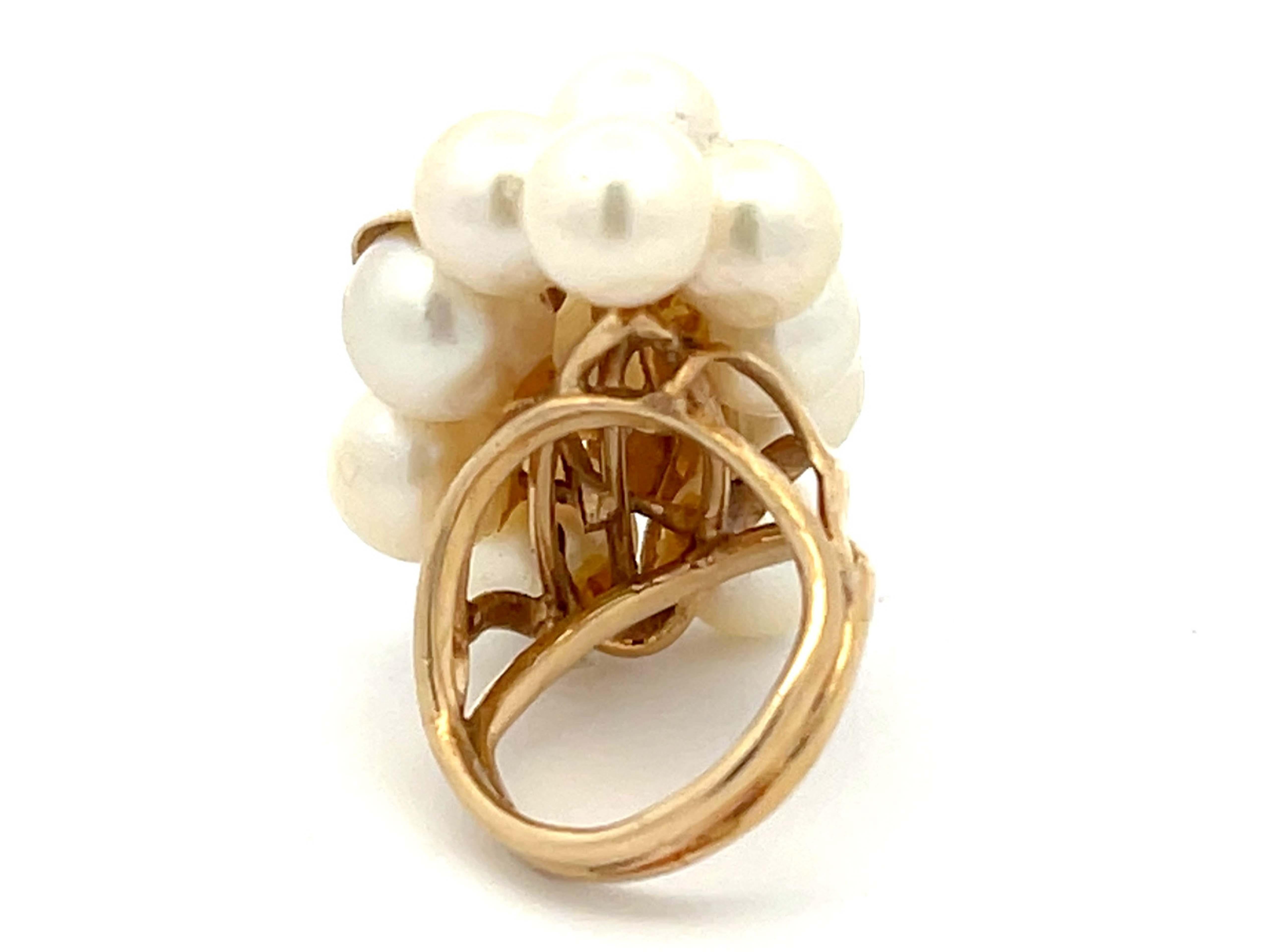 Mings Large Akoya Pearl and Leaf Ring in 14k Yellow Gold For Sale 1