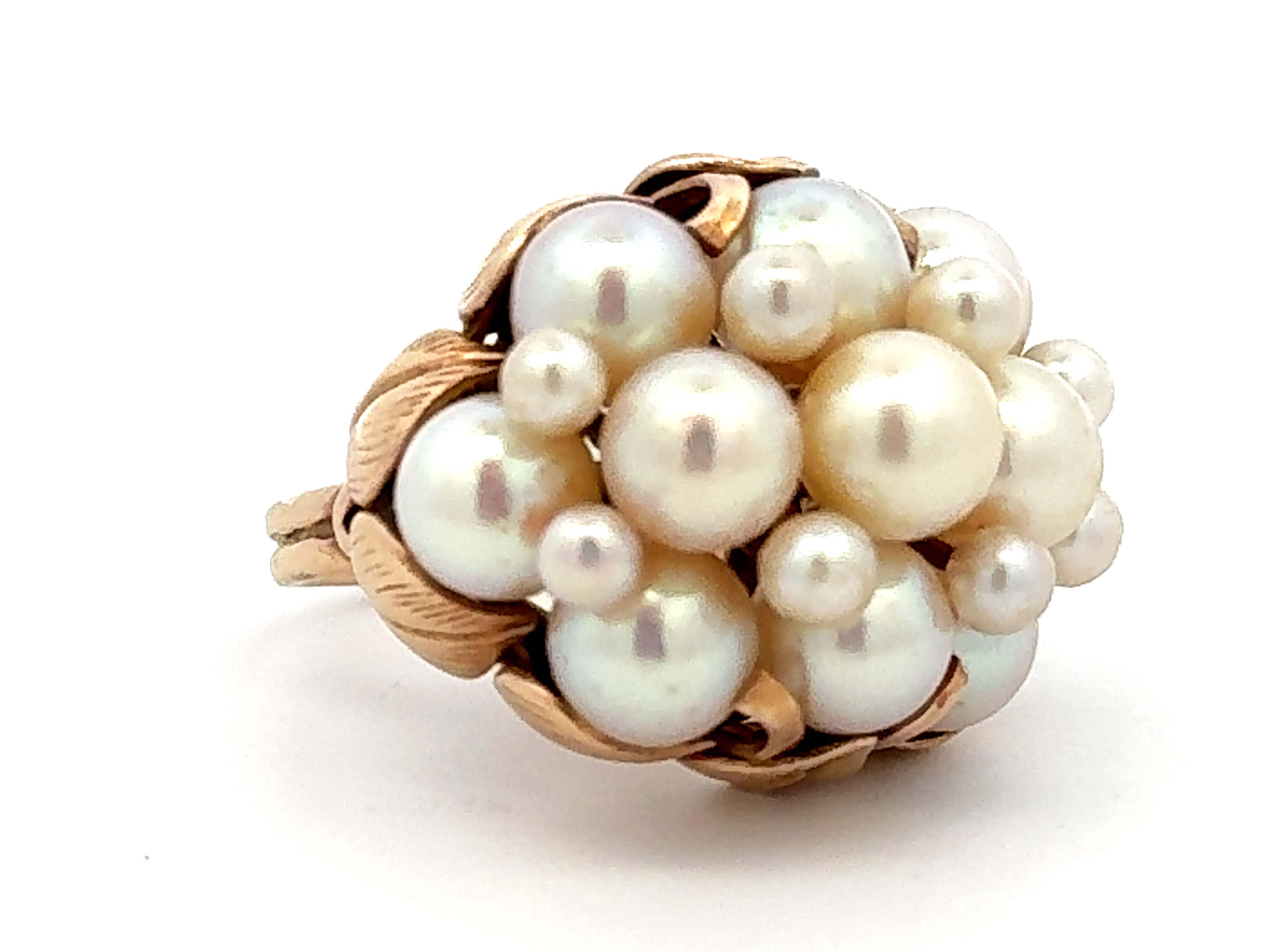 Mings Großer Akoya-Perlenblattring 14k Gelbgold mit Perlen (Moderne)