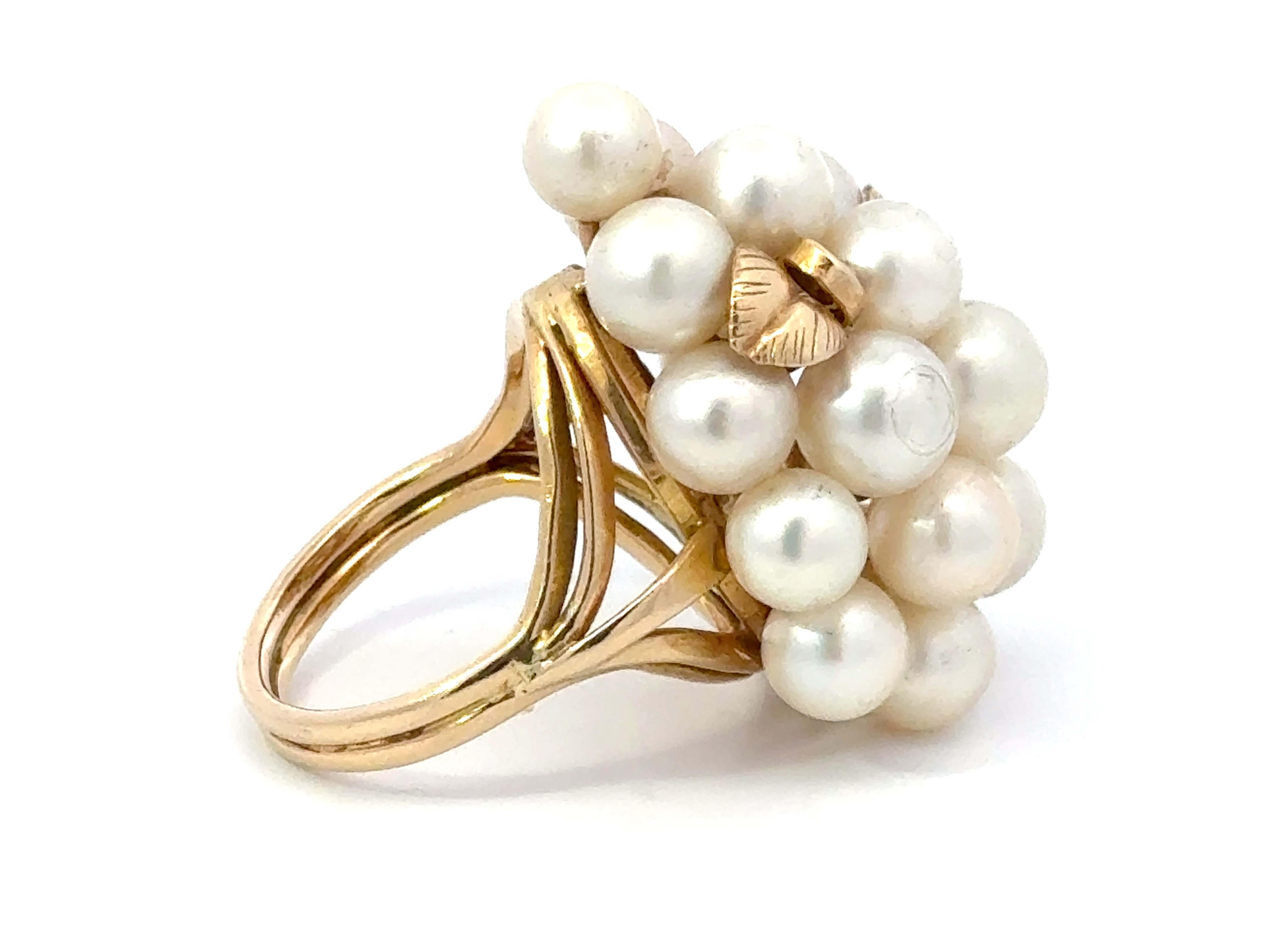 Mings Large Akoya Pearl Leaf Ring 14k Yellow Gold In Excellent Condition For Sale In Honolulu, HI