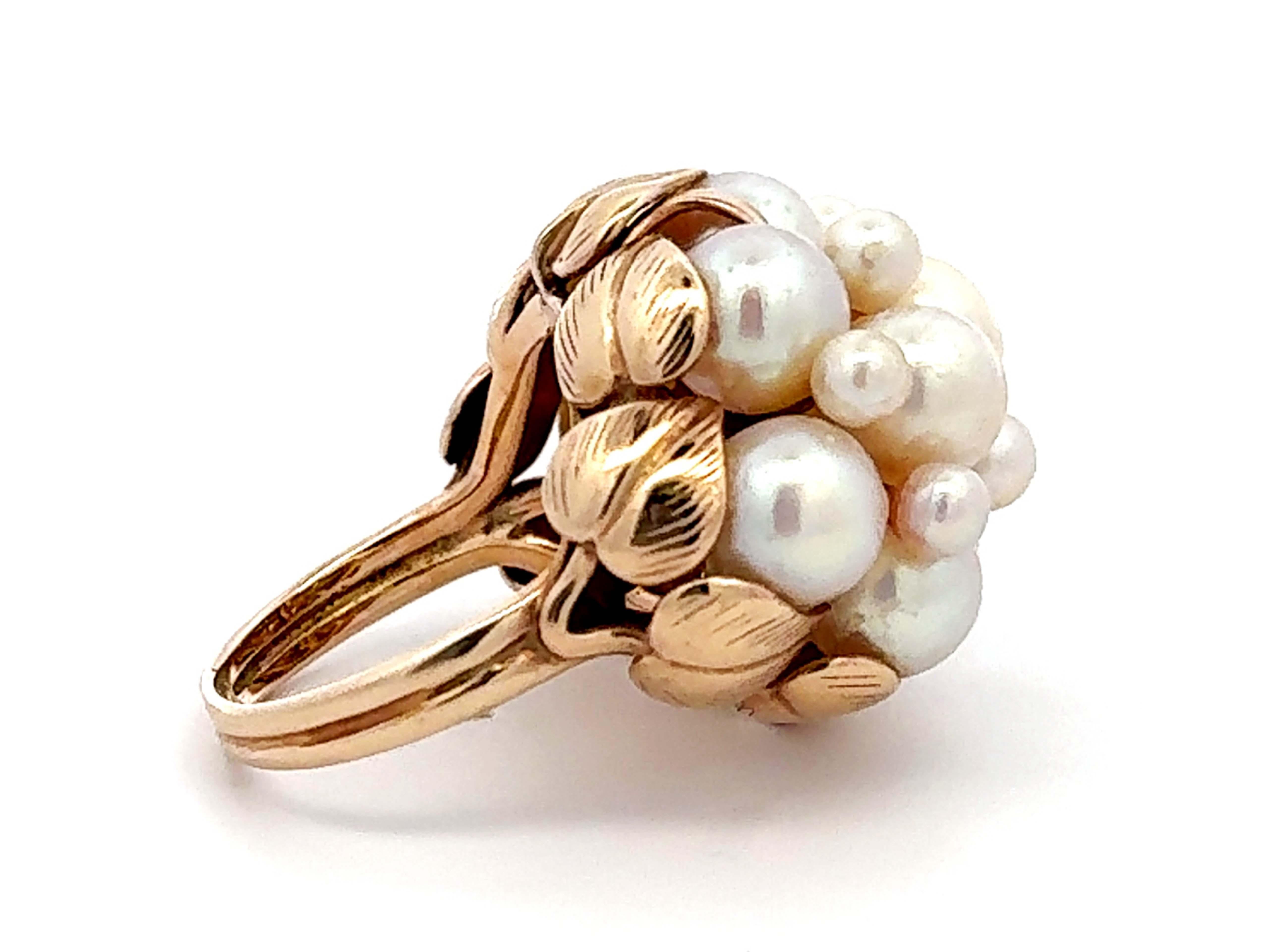 Mings Großer Akoya-Perlenblattring 14k Gelbgold mit Perlen im Zustand „Hervorragend“ in Honolulu, HI