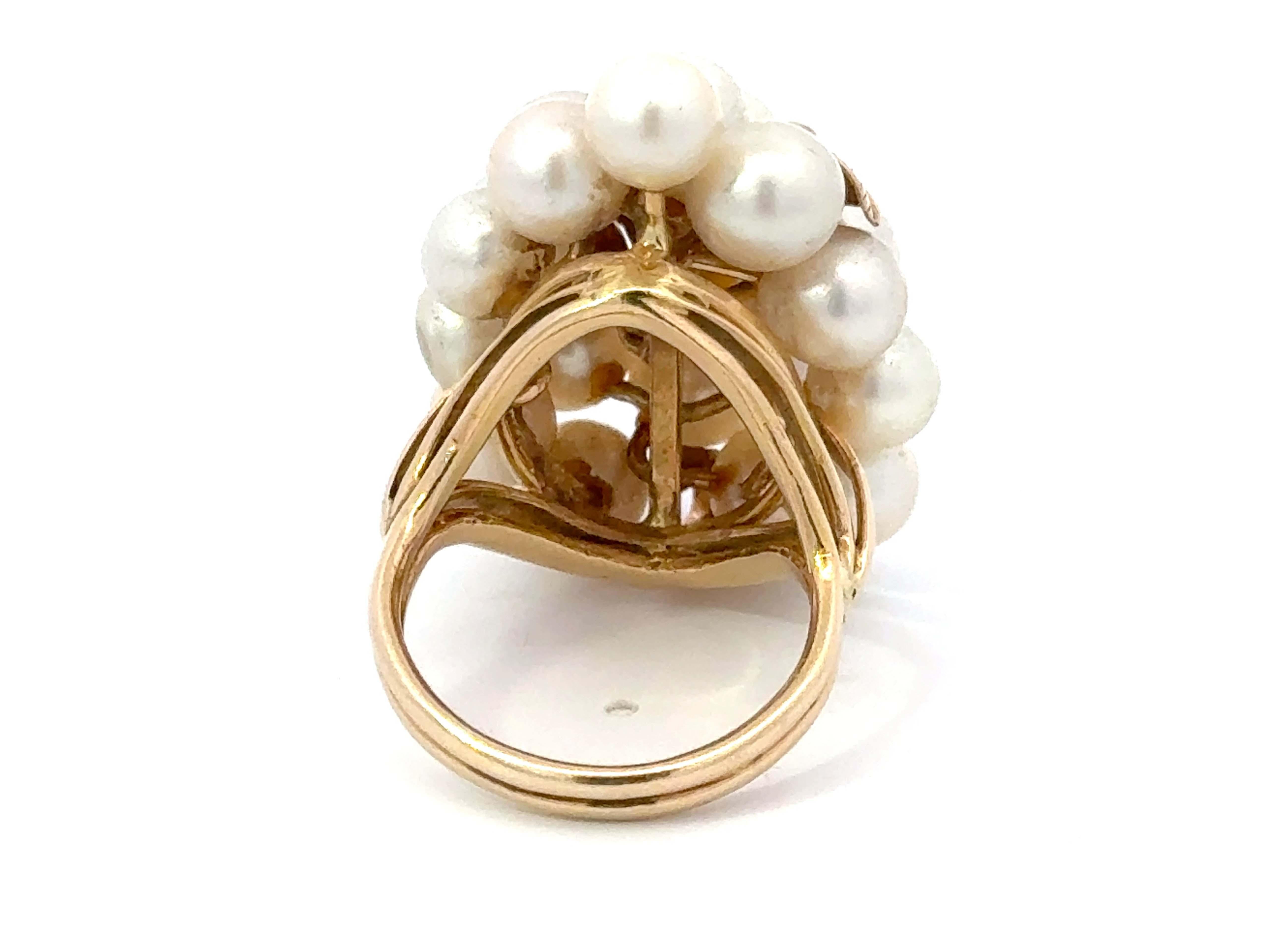 Mings Large Akoya Pearl Leaf Ring 14k Yellow Gold For Sale 1