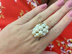Mings Large Akoya Pearl Leaf Ring in 14k Yellow Gold