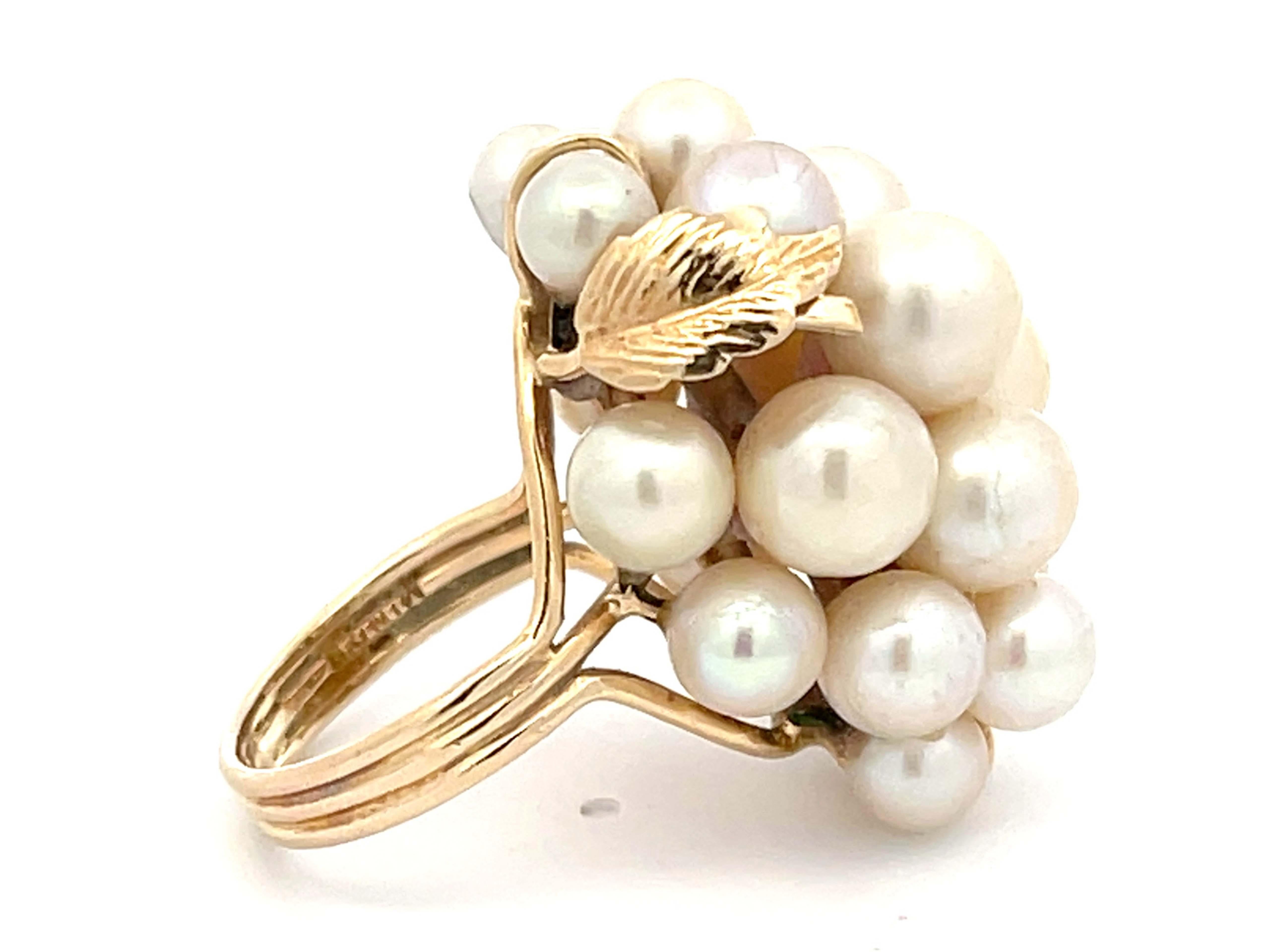 Modern Mings Large Akoya Pearl Leaf Ring in 14k Yellow Gold For Sale