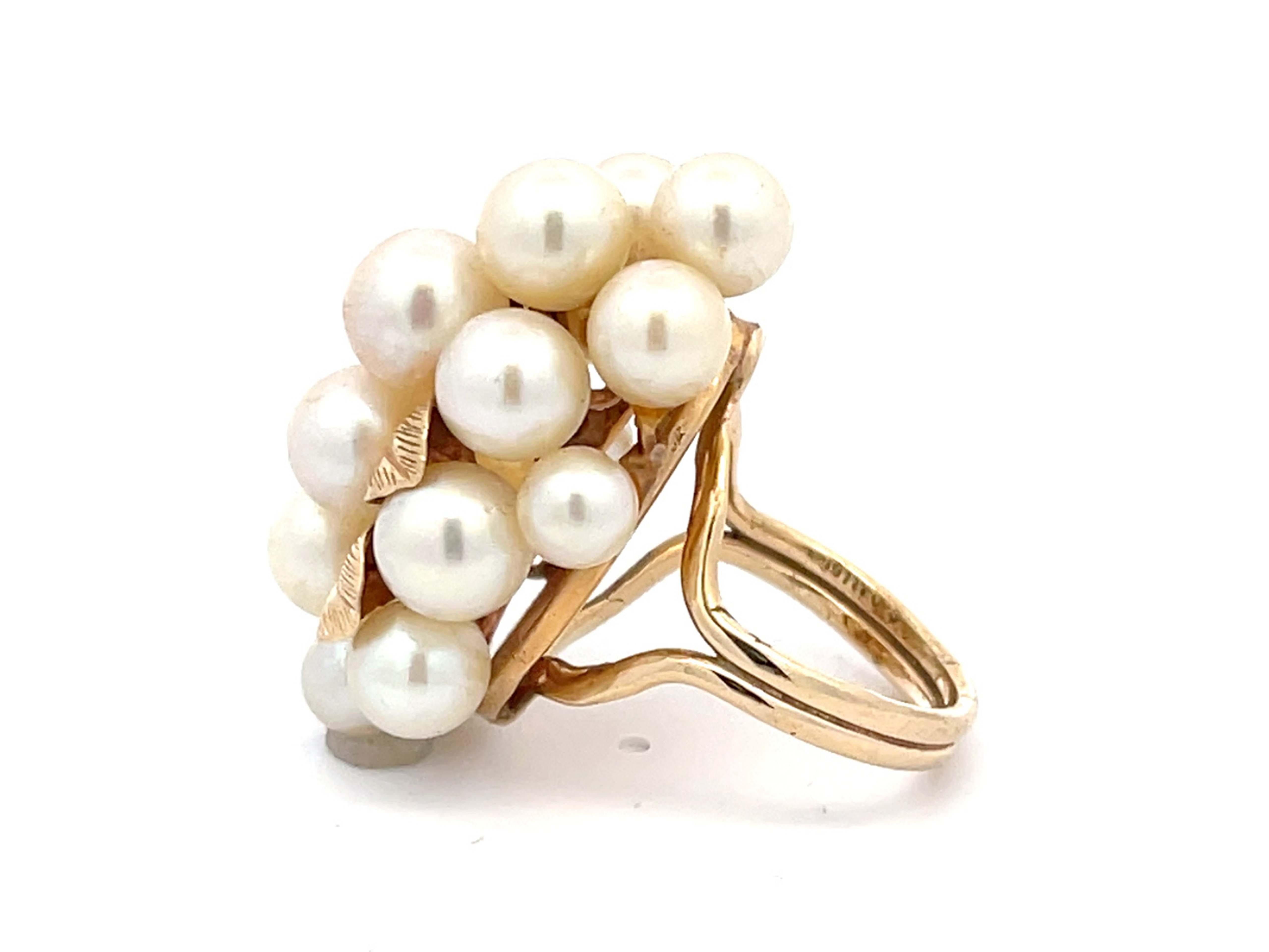 Taglio rotondo Anello con foglia di perla Akoya grande di Ming Ming in oro giallo 14k in vendita