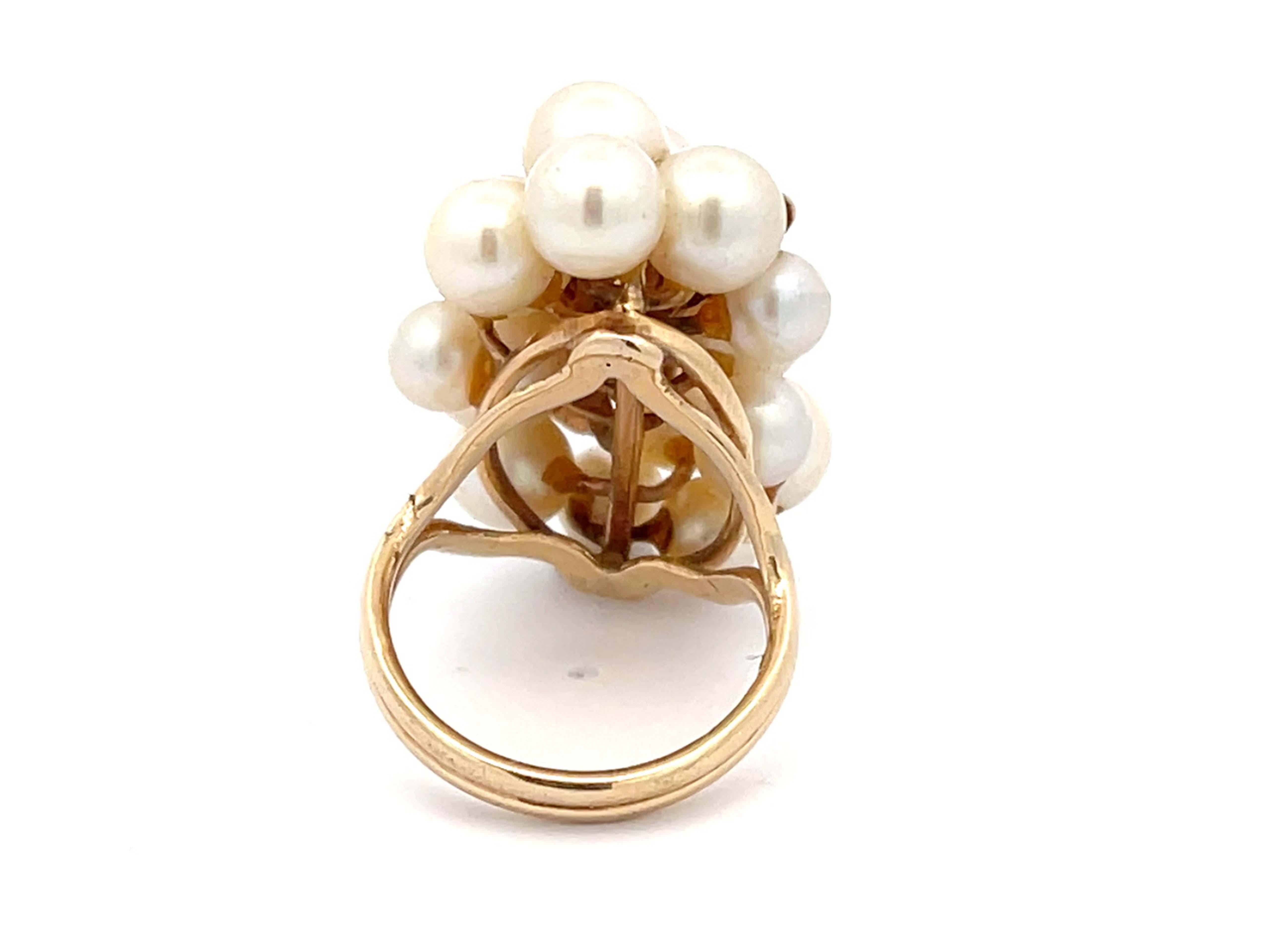 Modern Mings Large Akoya Pearl Leaf Ring in 14k Yellow Gold For Sale