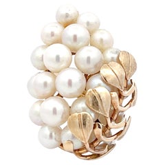 Mings Large Akoya Pearl Leaf Ring in 14k Yellow Gold