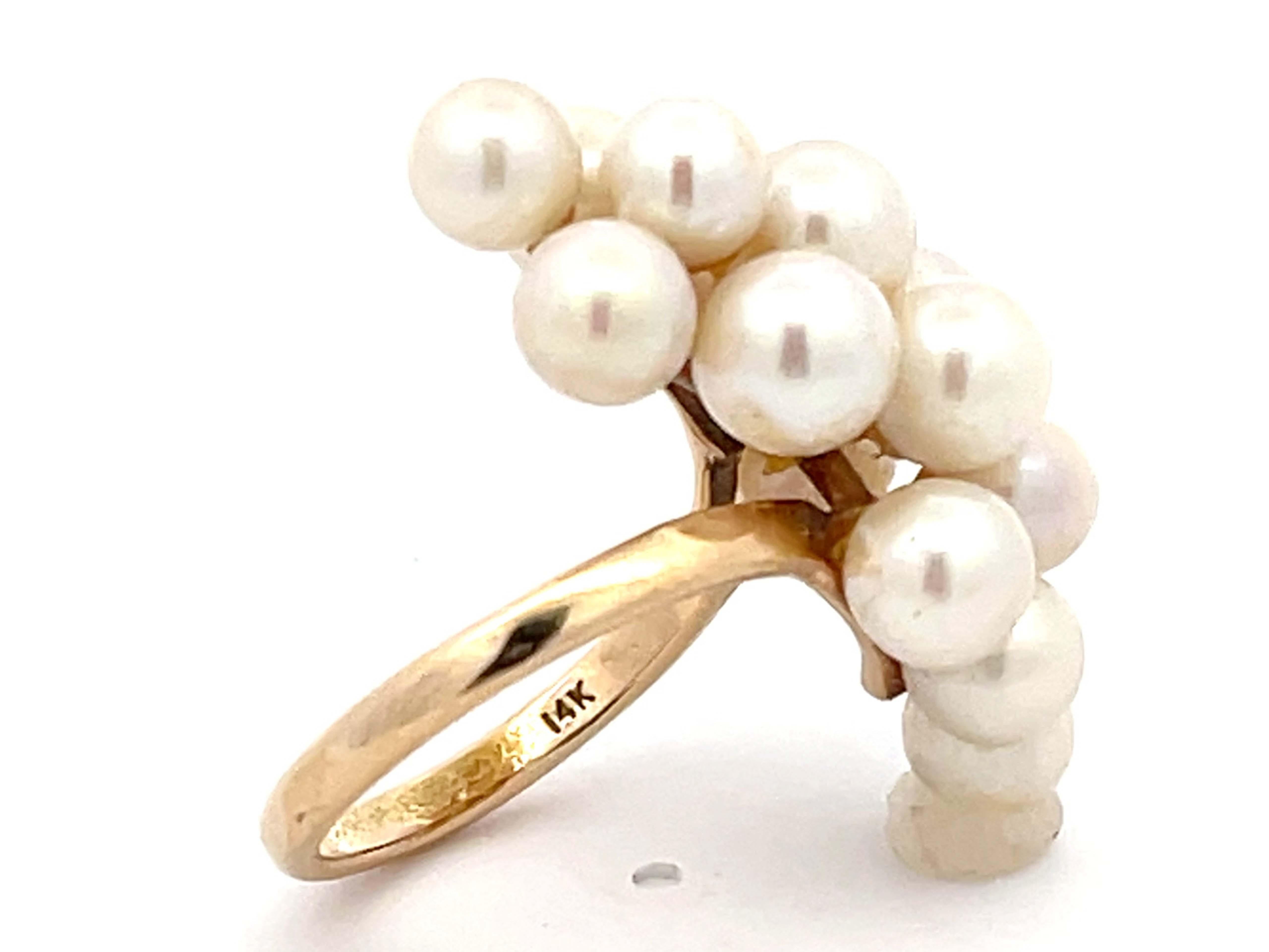 Modern Mings Large Akoya Pearl Ring in 14k Yellow Gold For Sale