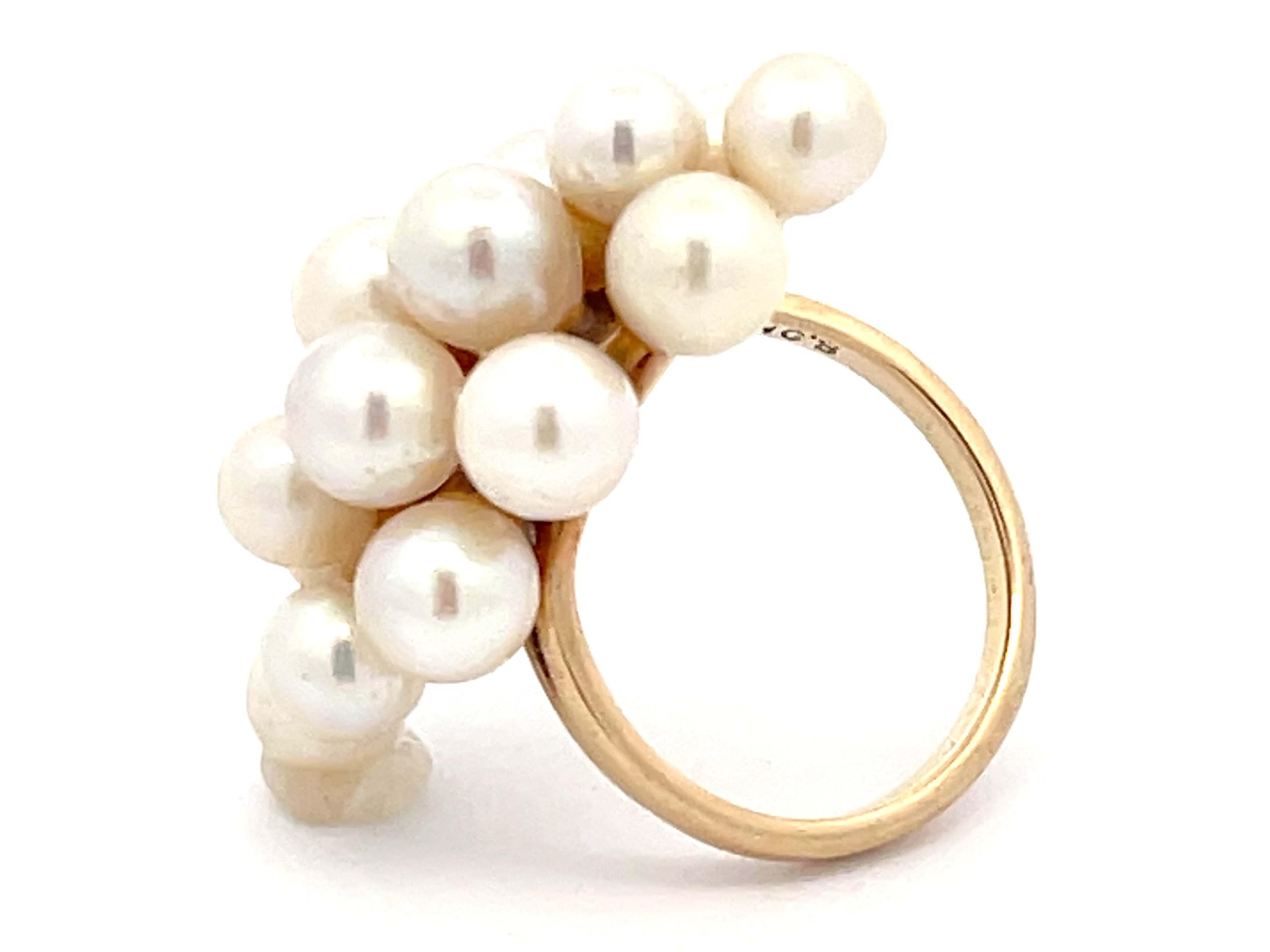 Round Cut Mings Large Akoya Pearl Ring in 14k Yellow Gold For Sale