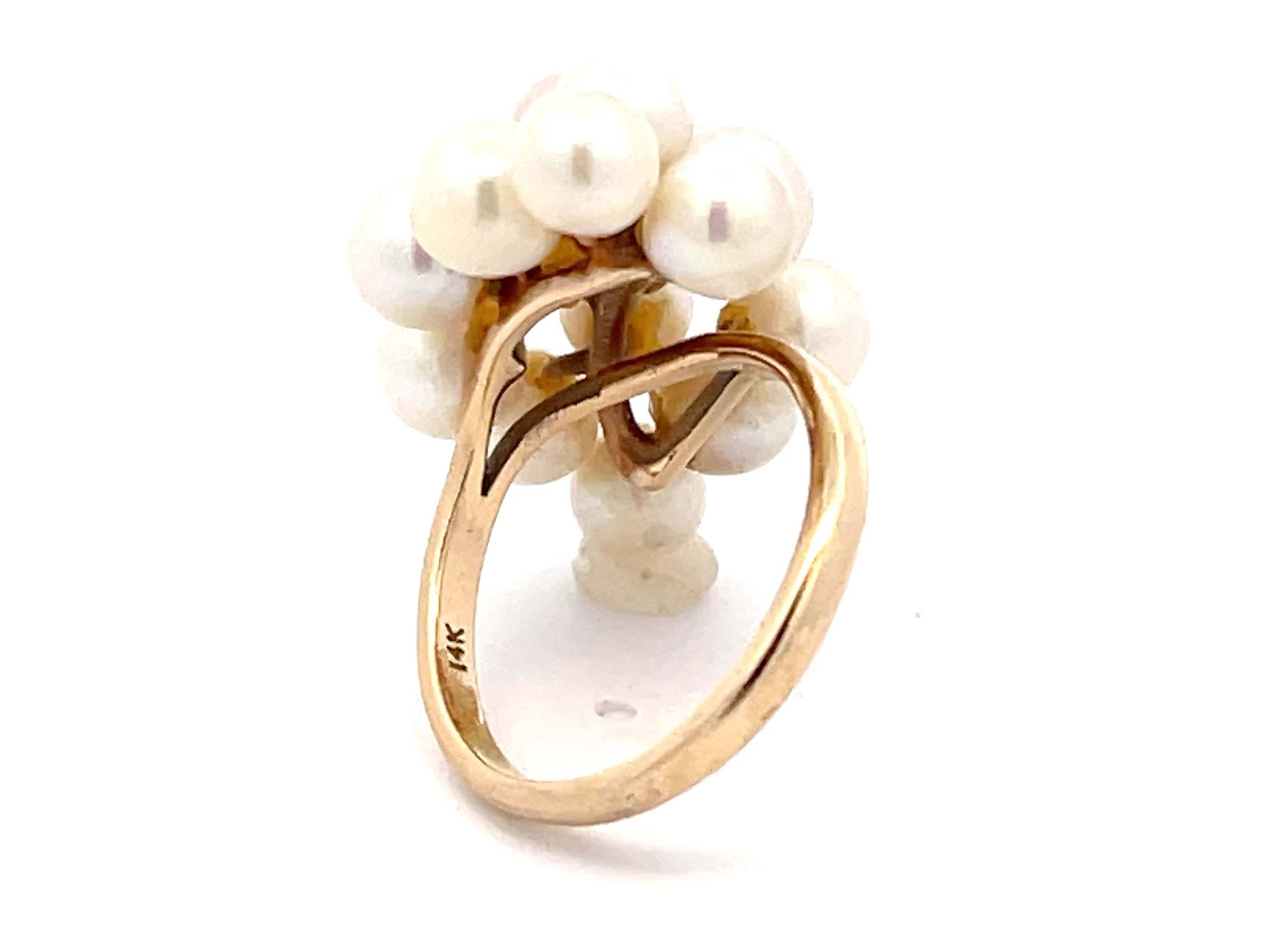 Mings Large Akoya Pearl Ring in 14k Yellow Gold In Excellent Condition For Sale In Honolulu, HI