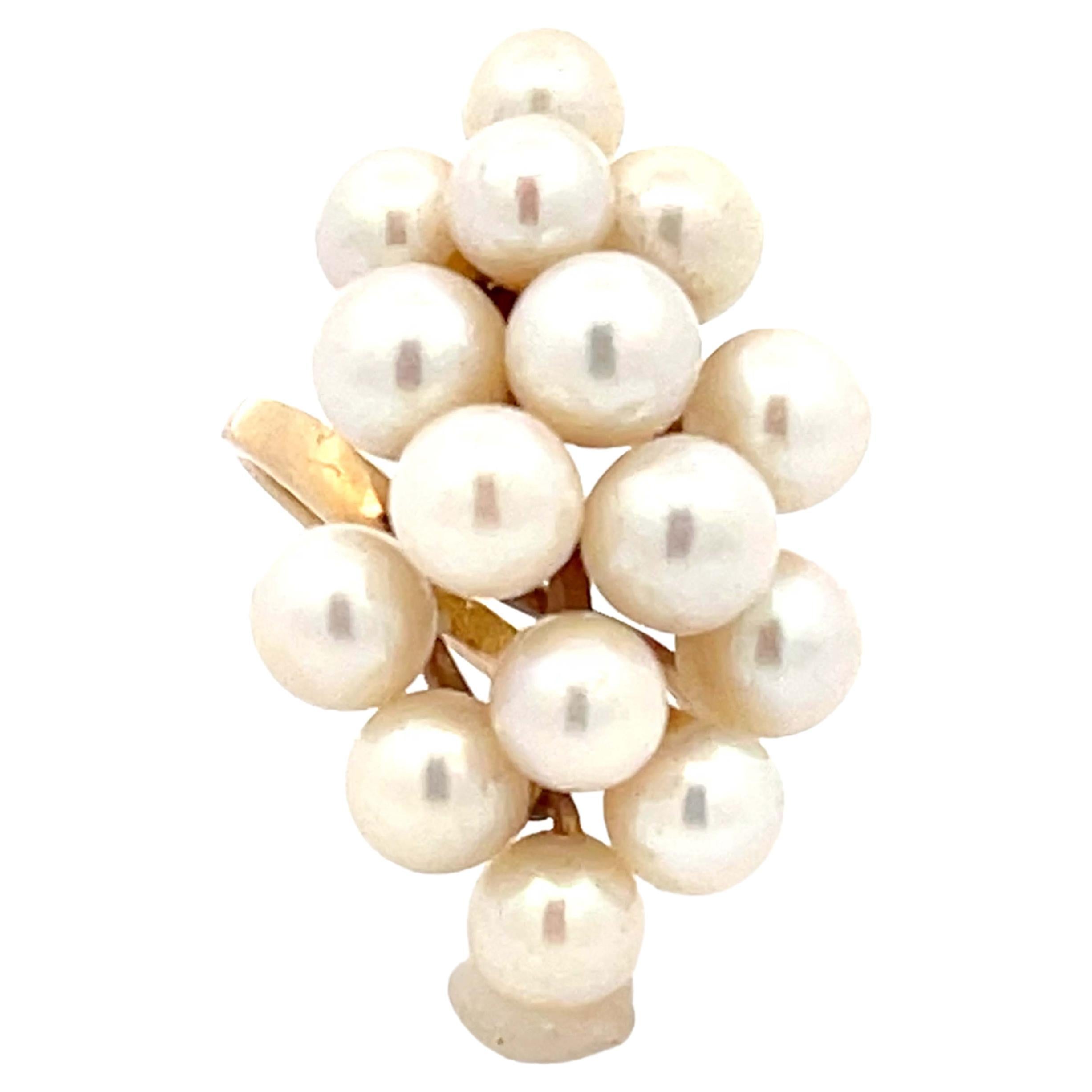 Mings Large Akoya Pearl Ring in 14k Yellow Gold For Sale