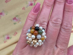 Mings Large Pearl and Jade Leaf Ring in 14k Yellow Gold