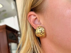 Ming's Large Rare Double Bird on a Plum Omega Back Earrings 14K Yellow Gold