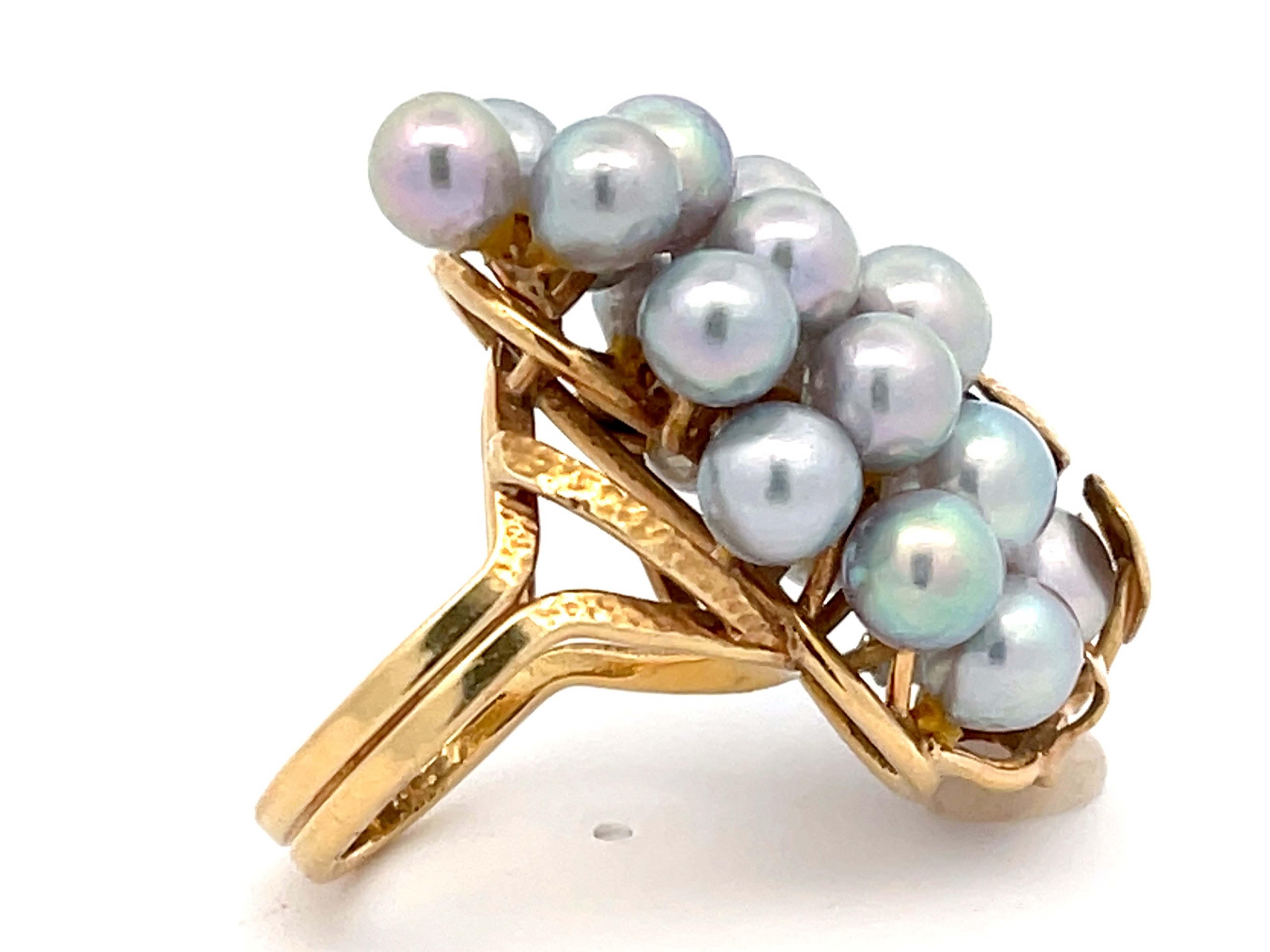 Mings Large Silver Pearl and Leaf Ring in 14k Yellow Gold In Excellent Condition For Sale In Honolulu, HI
