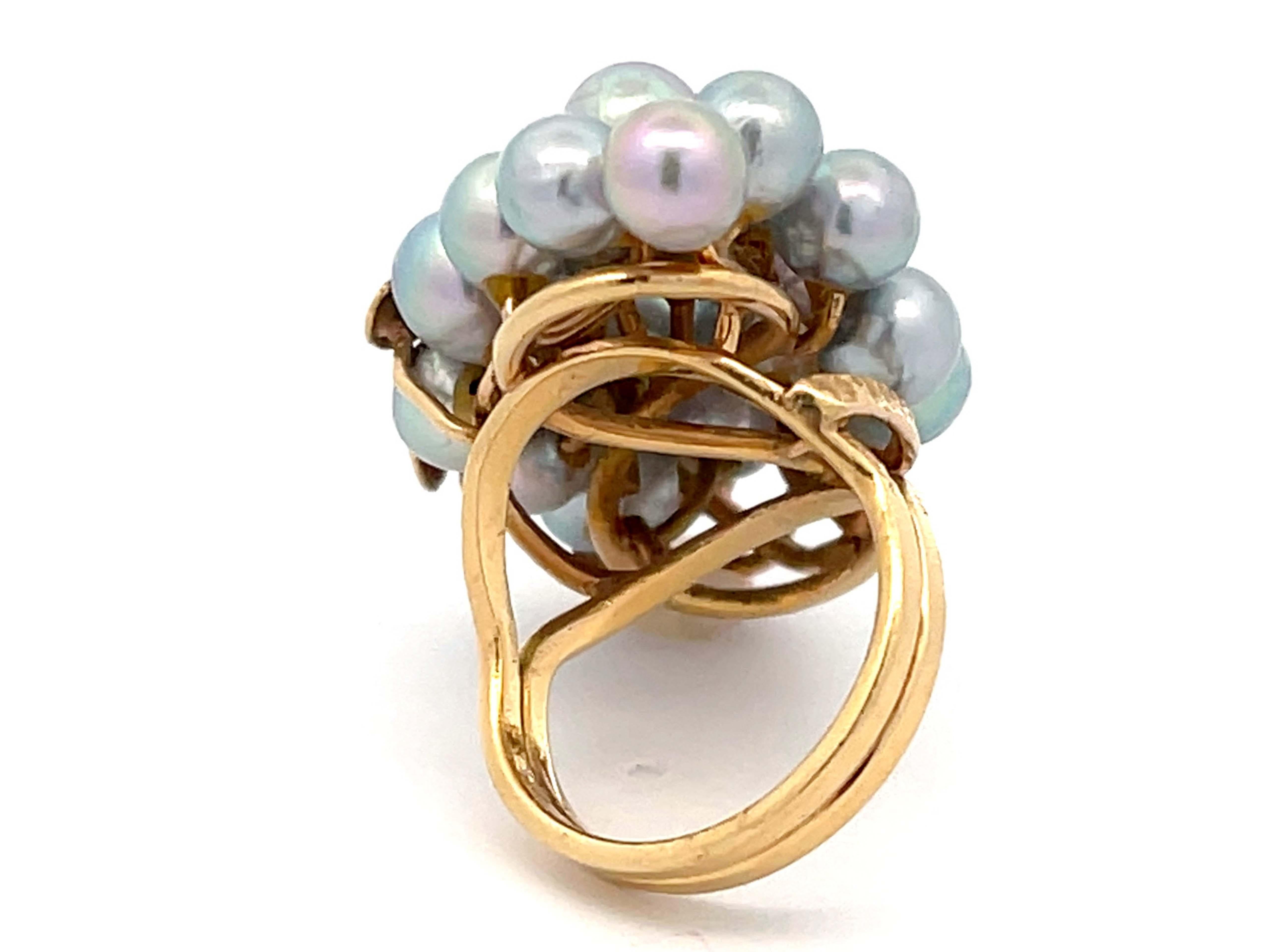 Mings Large Silver Pearl and Leaf Ring in 14k Yellow Gold For Sale 1
