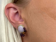 Mings Lavender Jade and Purple Amethyst Earrings in 14k Yellow Gold