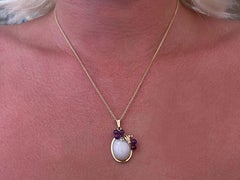 Mings Lavender Jade and Purple Amethyst Necklace in 14k Yellow Gold