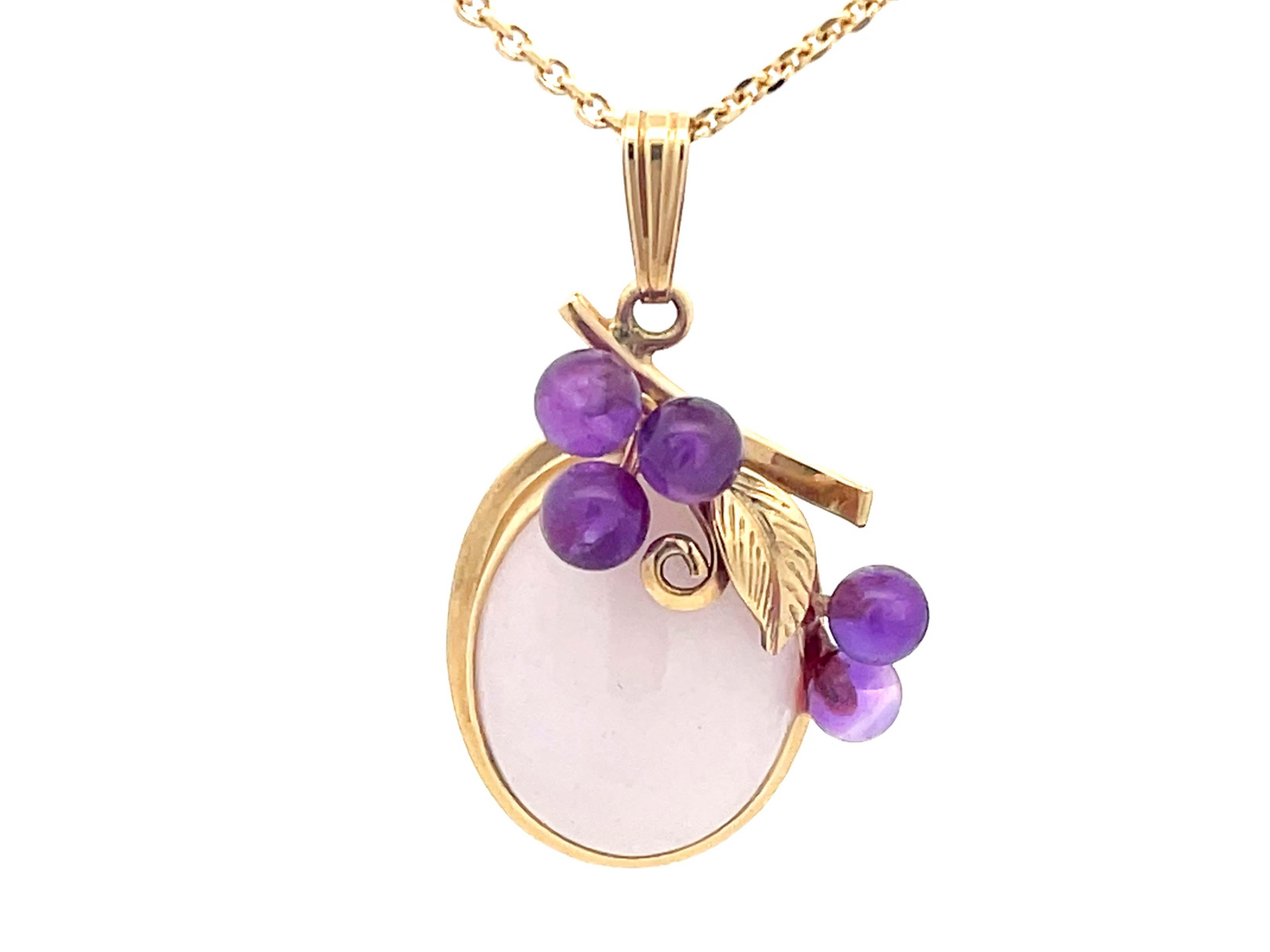 Oval Cut Mings Lavender Jade and Purple Amethyst Necklace in 14k Yellow Gold For Sale