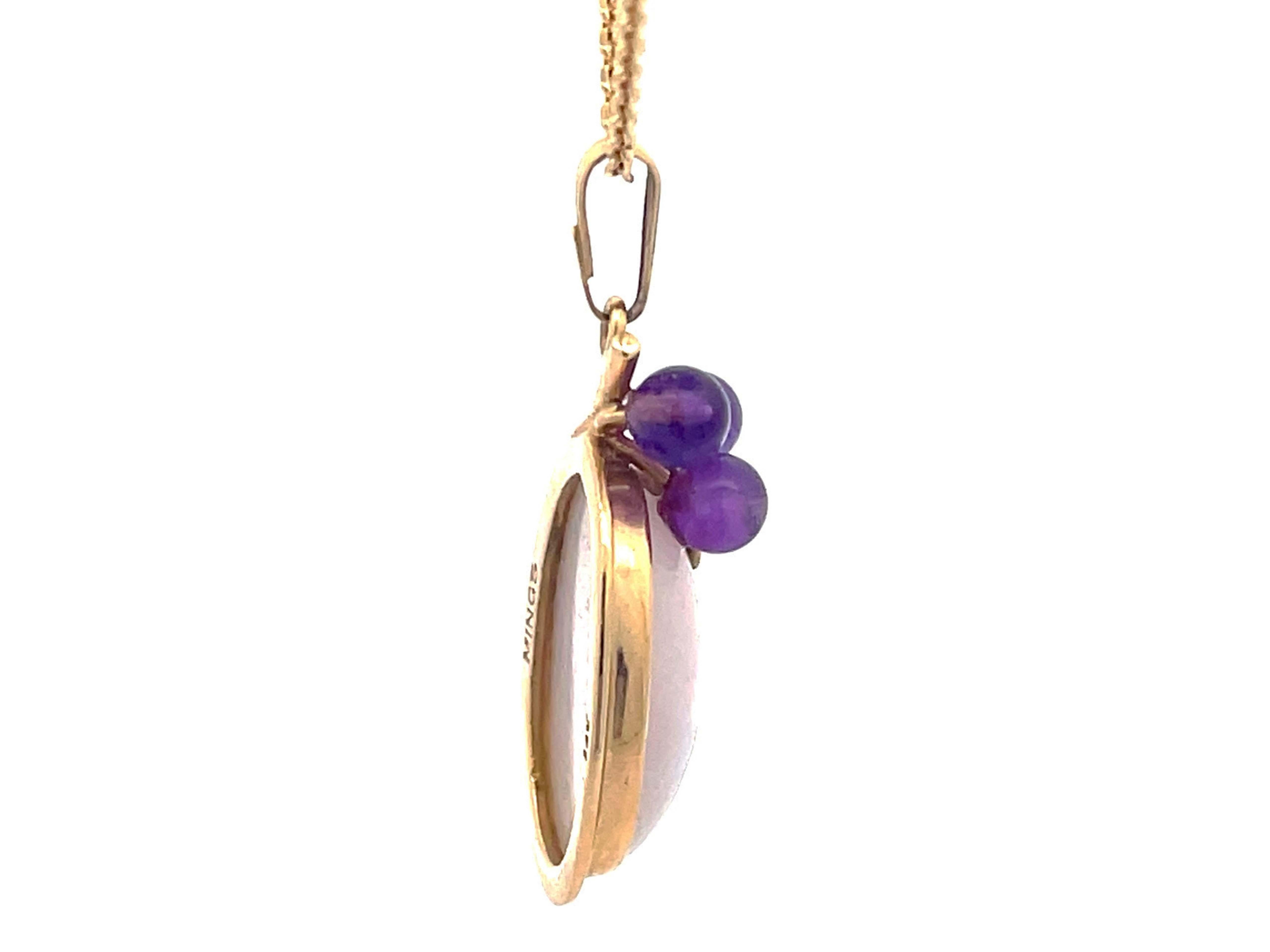 Mings Lavender Jade and Purple Amethyst Necklace in 14k Yellow Gold For Sale 1