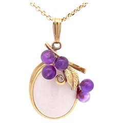 Retro Mings Lavender Jade and Purple Amethyst Necklace in 14k Yellow Gold