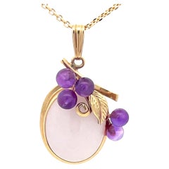 Mings Lavender Jade and Purple Amethyst Necklace in 14k Yellow Gold