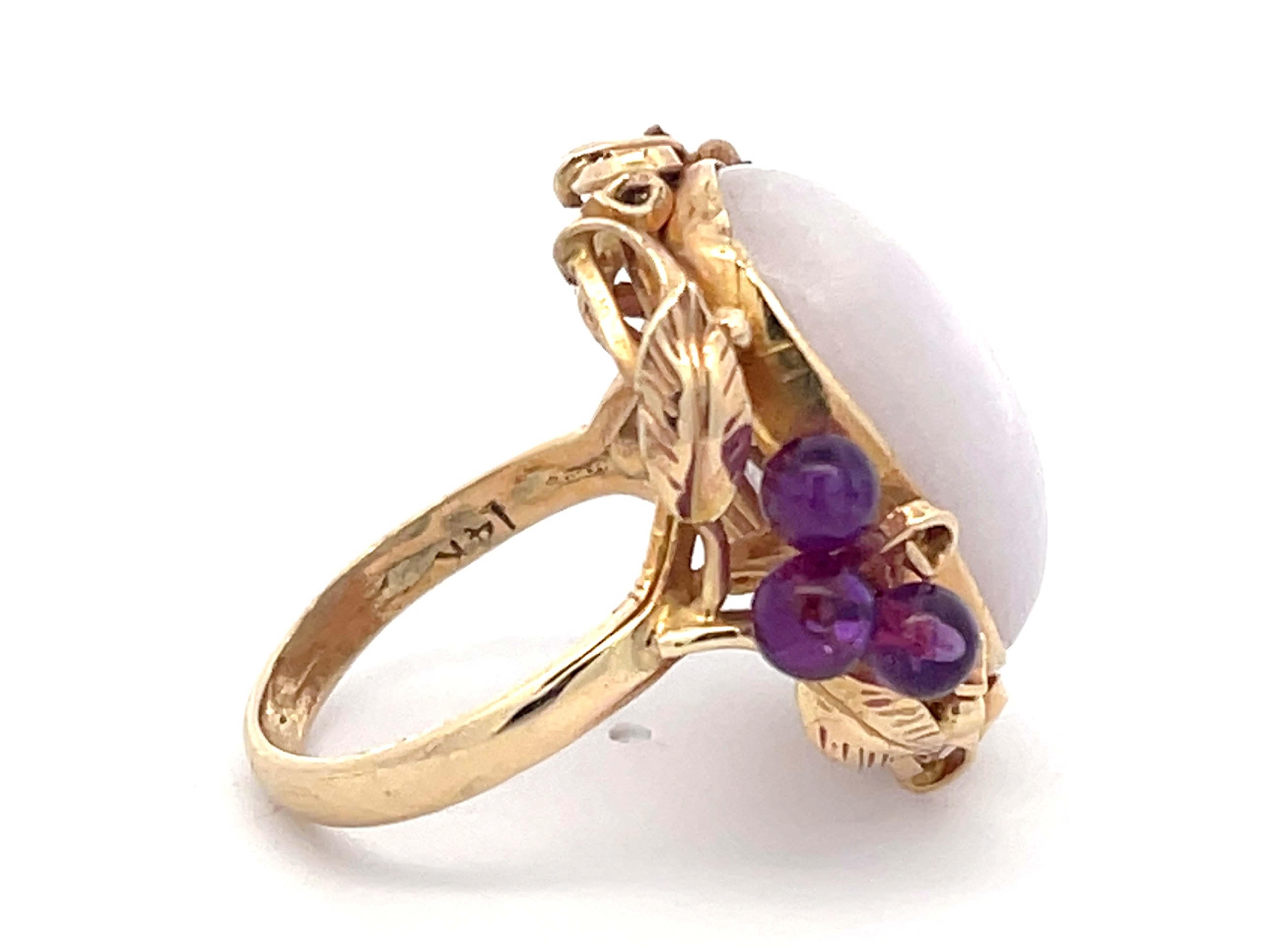 Modern Mings Lavender Jade and Purple Amethyst Ring in 14k Yellow Gold For Sale