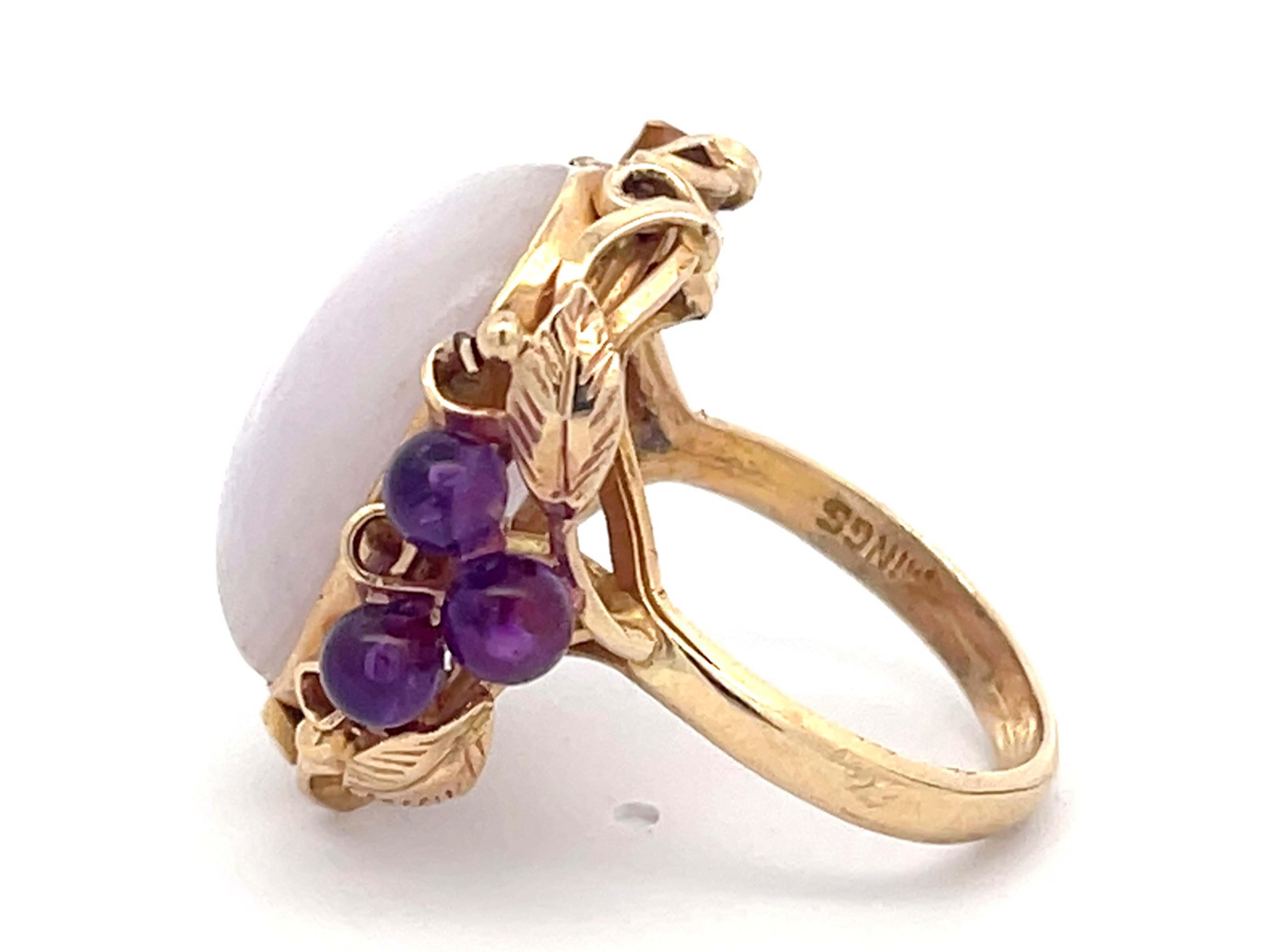 Oval Cut Mings Lavender Jade and Purple Amethyst Ring in 14k Yellow Gold For Sale