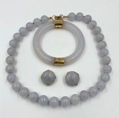 Mings Lavender Jade Earrings Bangle Bracelet Necklace 14 Karat Gold Suite Parure